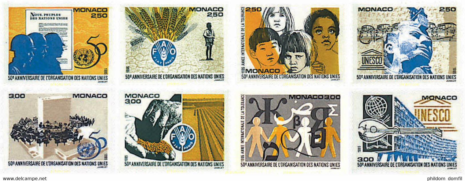 300603 MNH MONACO 1995 50 ANIVERSARIO DE LA ONU, DE LA FAO Y DE LA UNESCO - Other & Unclassified