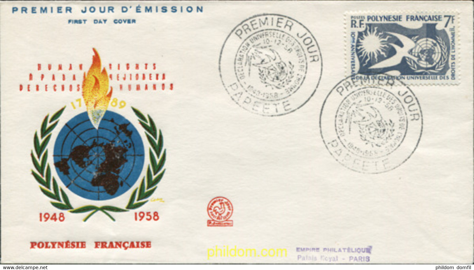 368968 MNH POLINESIA FRANCESA 1958 10 ANIVERSARIO DE LA DECLARACION UNIVERSAL DE LOS DERECHOS HUMANOS - Oblitérés