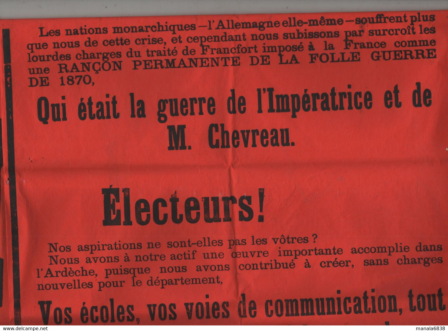 Aux Electeurs De L'Ardèche 1886 Boissy D'Anglas Clauzel Deguilhem Fougeirol Saint Prix Vielfaure - Plakate