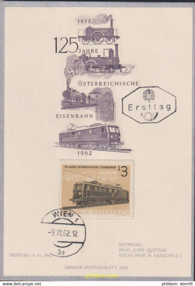 626913 MNH AUSTRIA 1962 125 ANIVERSARIO DEL FERROCARRIL AUSTRIACO - Neufs