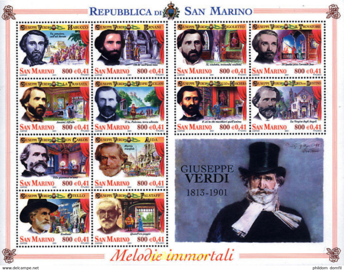 141525 MNH SAN MARINO 2001 CENTENARIO DE LA MUERTE DE GIUSEPPE VERDI - Used Stamps
