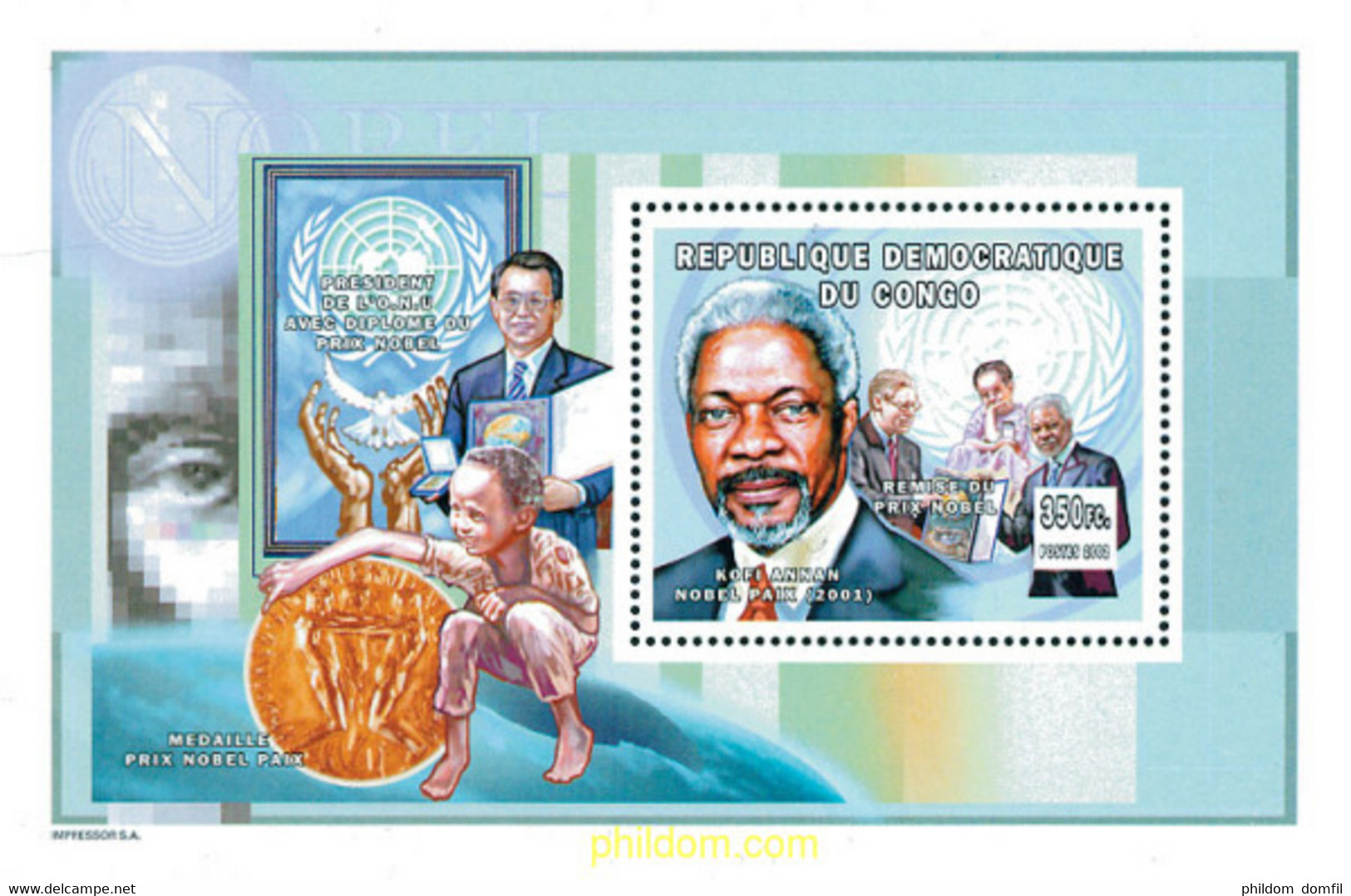 143357 MNH CONGO. República Democrática 2002 HOMENAJE A KOFI ANNAN, PREMIO NOBEL DE LA PAZ - Used