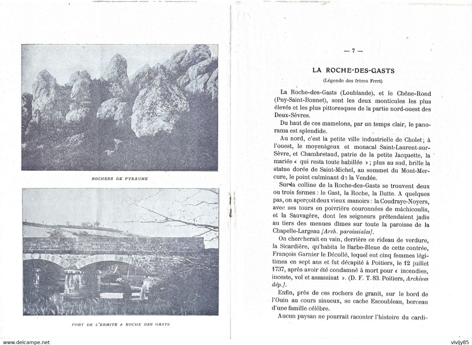 79 - PYRAUME-ROCHE DES GASTS-CHENE ROND- Livre Rare " De CHATILLON SUR SEVRE à CHOLET "Trois Jolis Sites Naturels " - Poitou-Charentes