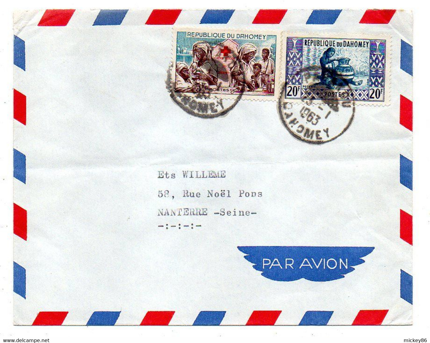 DAHOMEY--1963--lettre PARAKOU  Pour NANTERRE-92 (France)-timbres Dont Croix Rouge Sur Lettre...cachet - Bénin – Dahomey (1960-...)