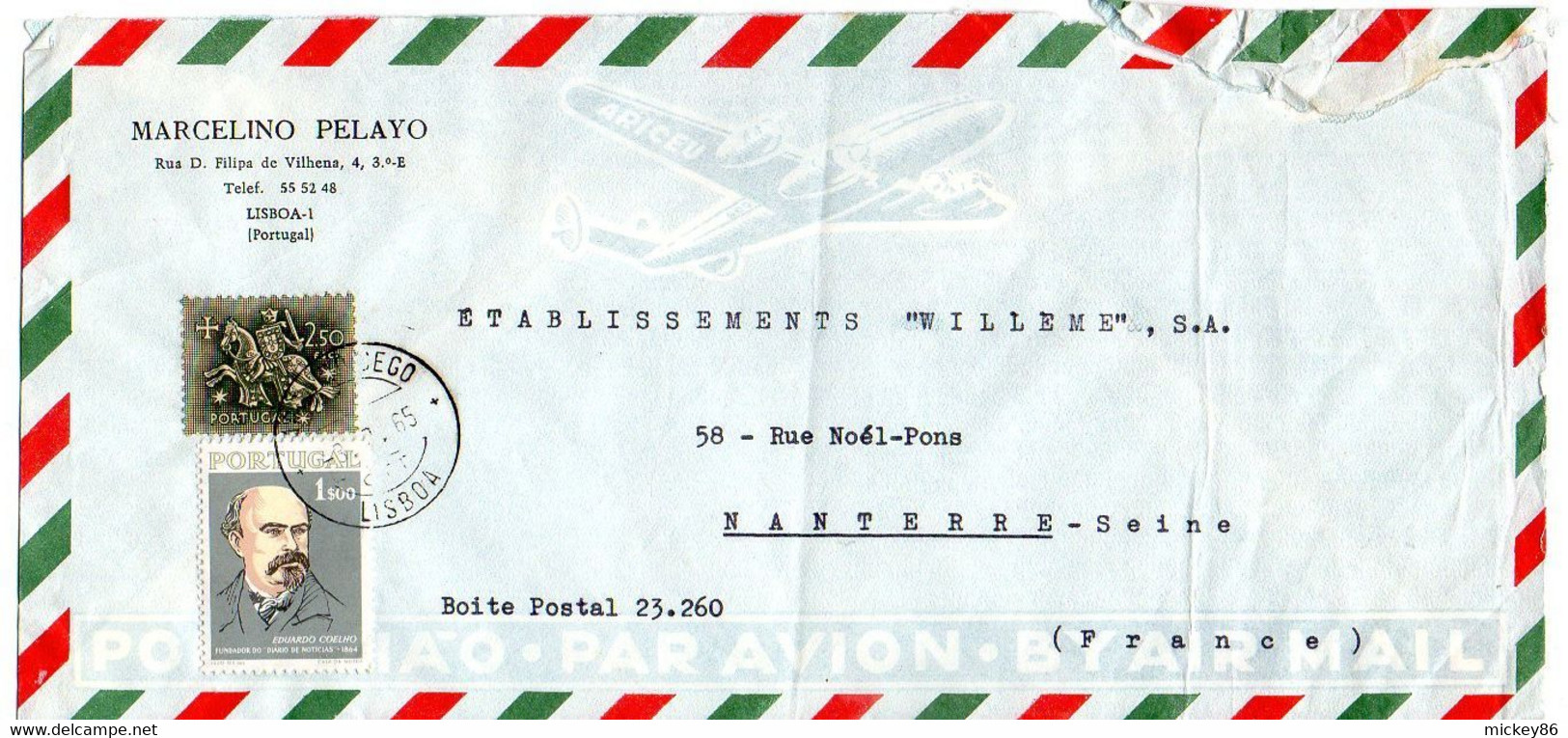 PORTUGAL--1965--lettre LISBOA  Pour NANTERRE-92 (France)-timbres Sur Lettre...cachet - Covers & Documents
