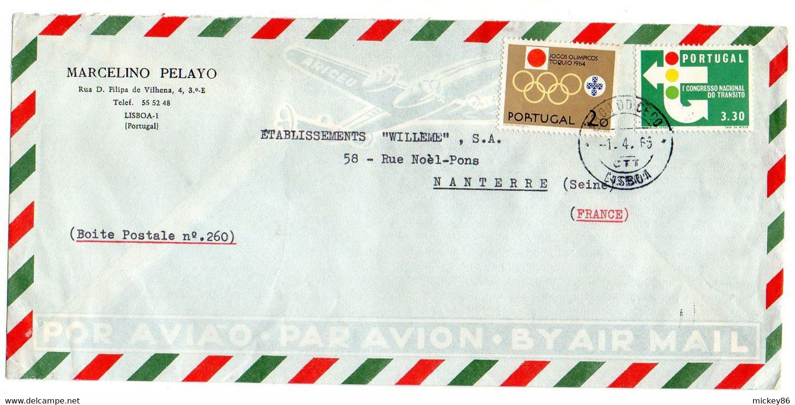 PORTUGAL--1965--lettre LISBOA  Pour NANTERRE-92 (France)-timbres Dont  JO TOKYO  Sur Lettre...cachet - Covers & Documents