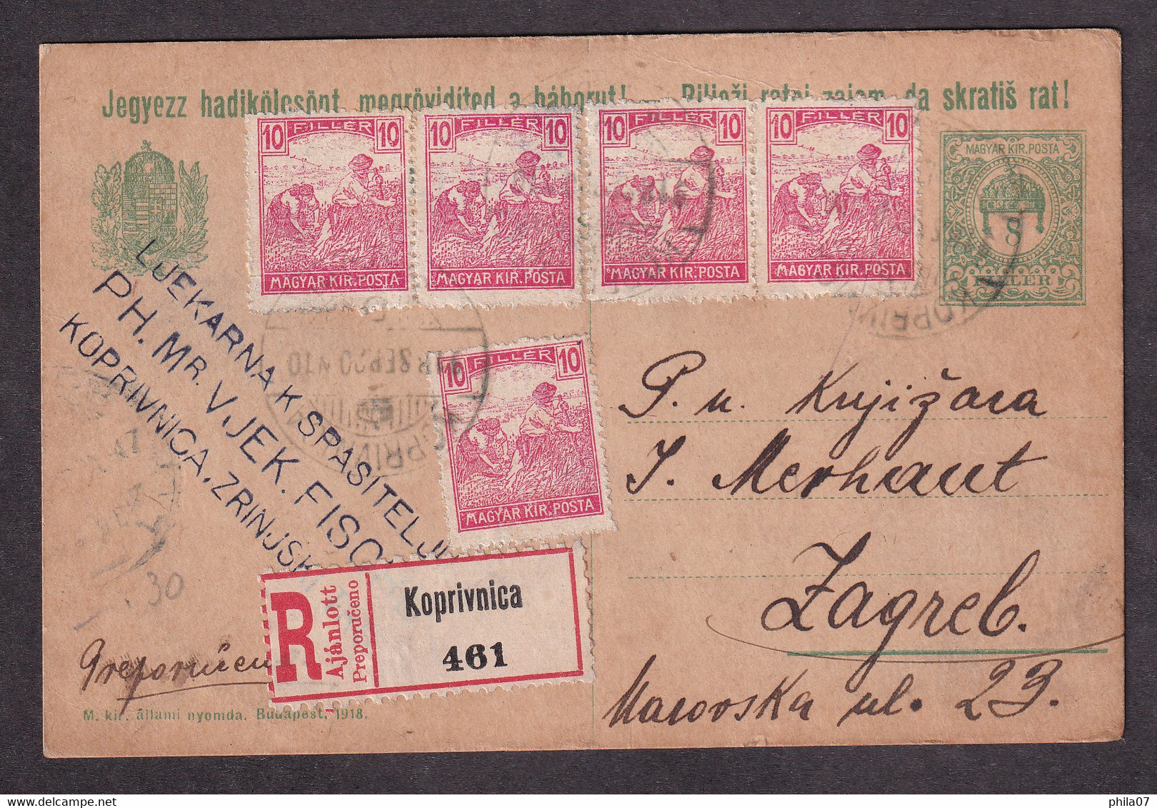 Croatia Until 1918 - Bilingual Stationery Upfranked And Sent By Registered Mail From Pharmacy In Koprivnica To / 2 Scans - Unclassified