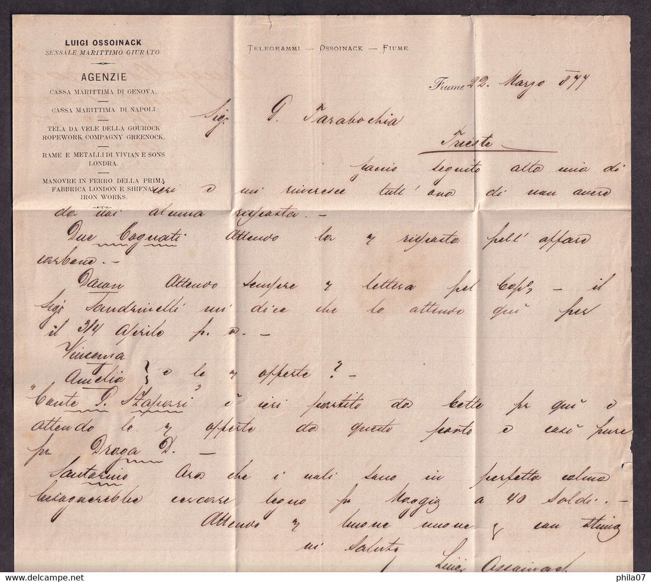 Croatia Until 1918 - Letter With Complete Content Sent From Rijeka To Trieste 02.03. 1877. / 5 Scans - Non Classificati