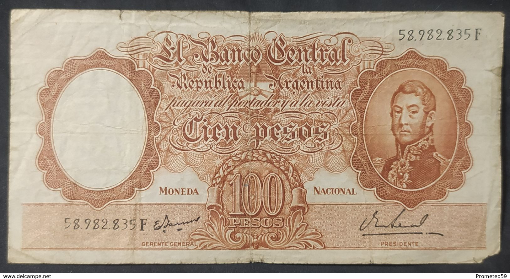 Argentina – Billete Banknote De 100 Pesos Moneda Nacional – Serie F – Año 1968 - Argentina