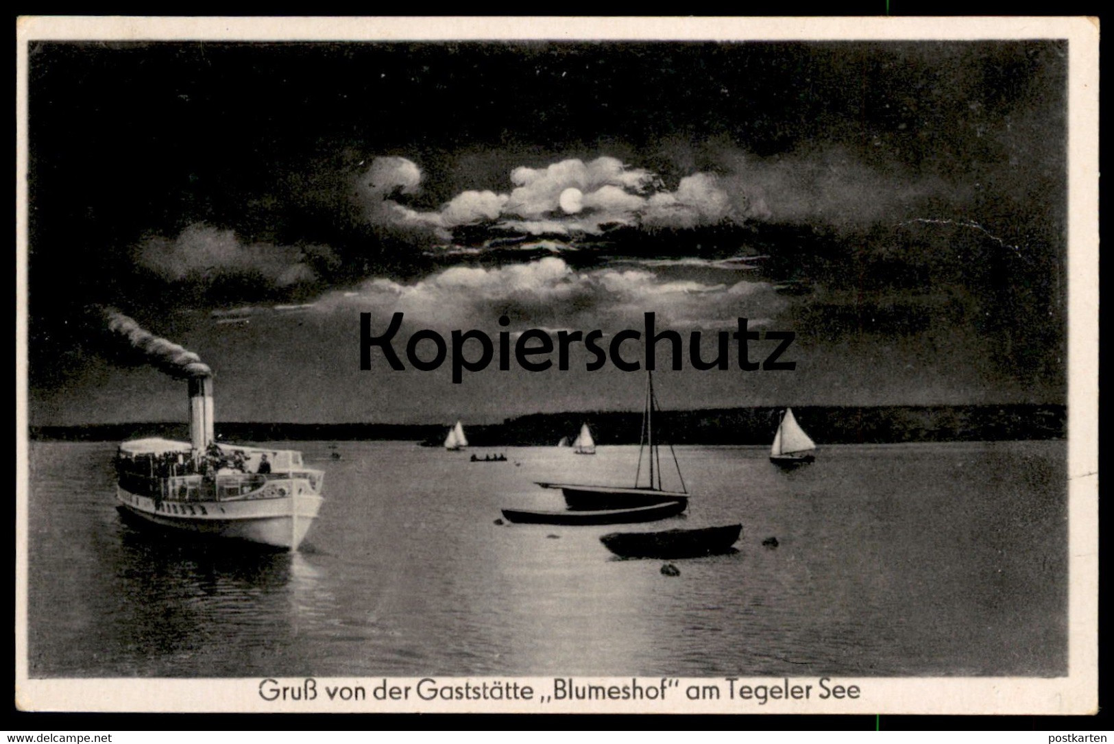 ALTE POSTKARTE BERLIN TEGEL GRUSS VON DER GASTSTÄTTE BLUMESHOF AM TEGELER SEE DAMPFER MONDSCHEIN Ansichtskarte Postcard - Tegel