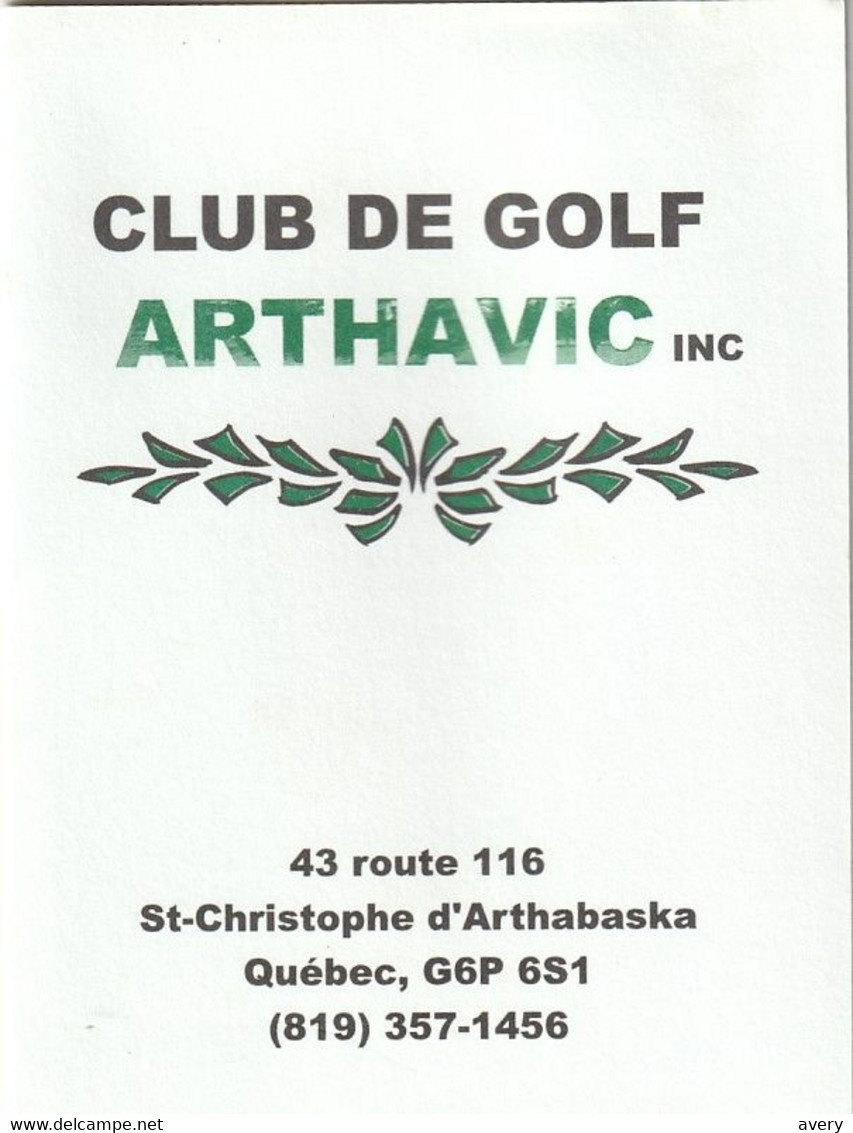 Golf Score Card Carte De Pointage De Golf Club De Golf Arthavic, St-Christope D'Arthabaska,Quebec - Otros & Sin Clasificación