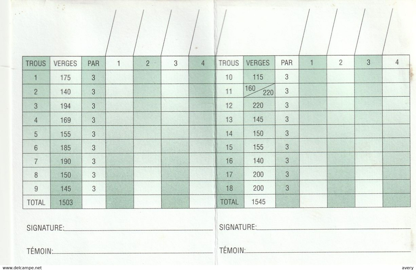 Golf Score Card Carte De Pointage De Golf Club De Golf Arthavic, St-Christope D'Arthabaska,Quebec - Sonstige & Ohne Zuordnung