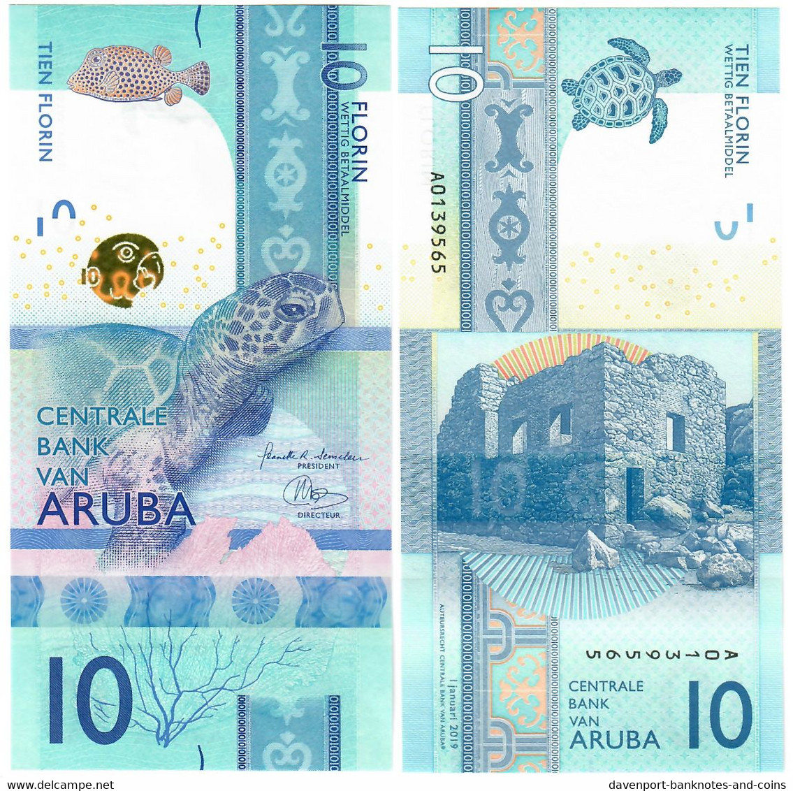 Aruba 10 Florin 2019 UNC - Aruba (1986-...)