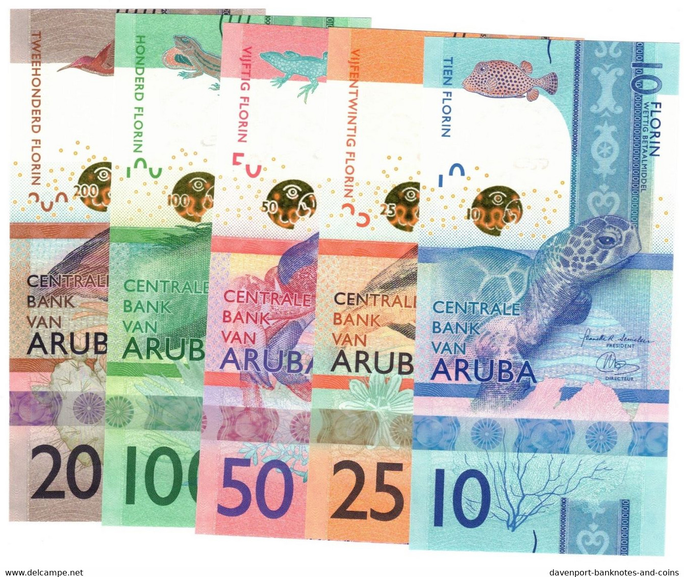 FULL SET Aruba 10, 25, 50, 100 & 200 Florin 2019 UNC - Aruba (1986-...)