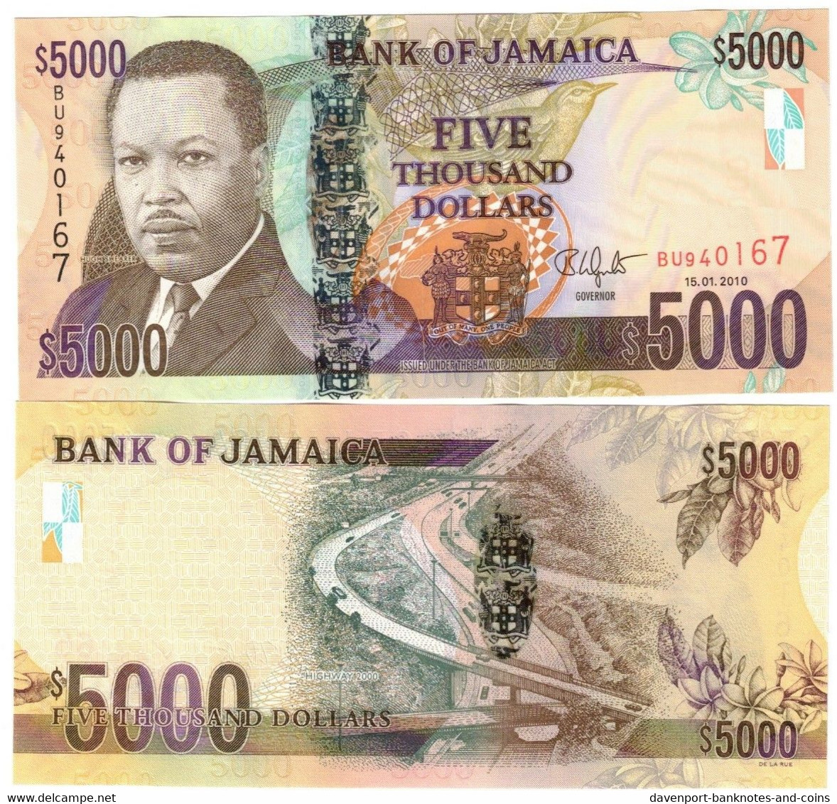 Jamaica 5000 Dollars 2010 UNC - Jamaique