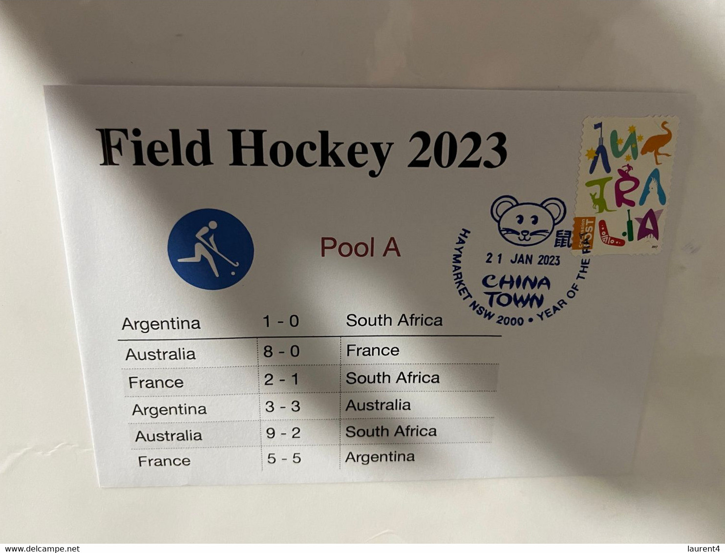 (1 Oø 17) India 2023 World Cup Field Hockey (1 Cover) 13 To 29 Janaury 2023 (with OZ Stamp) Pool A Resuts - Hockey (sur Gazon)