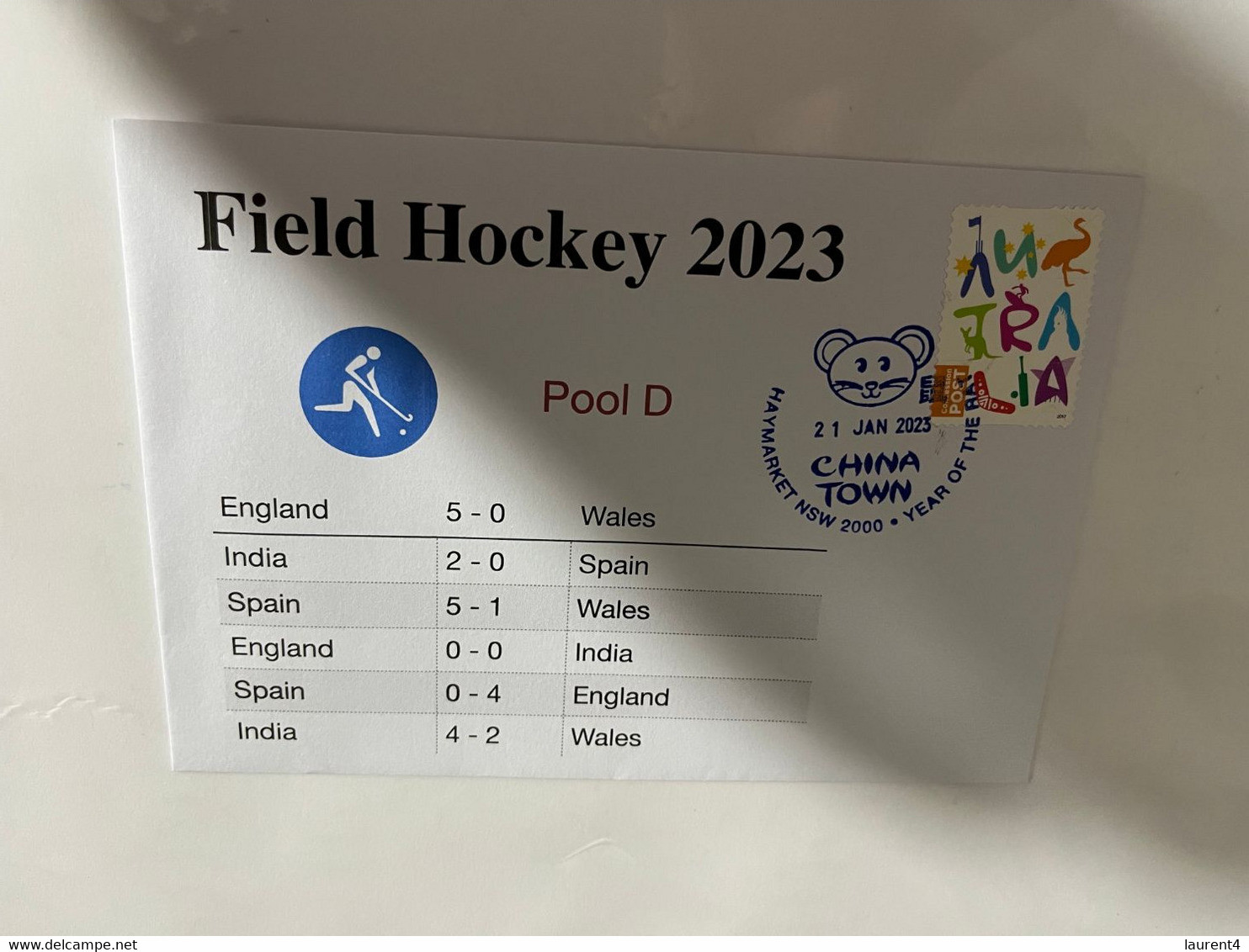 (1 Oø 17) India 2023 World Cup Field Hockey (1 Cover) 13 To 29 Janaury 2023 (with OZ Stamp) Pool D Resuts - Hockey (sur Gazon)