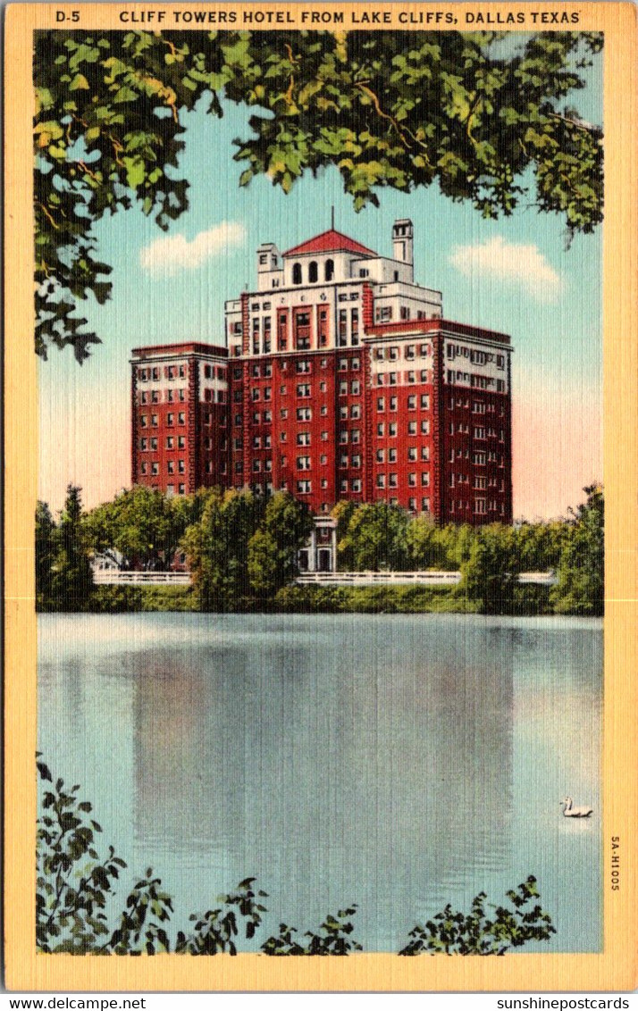 Texas Dallas Cliff Towers Hotel From Lake Cliffs 1948 Curteich - Dallas