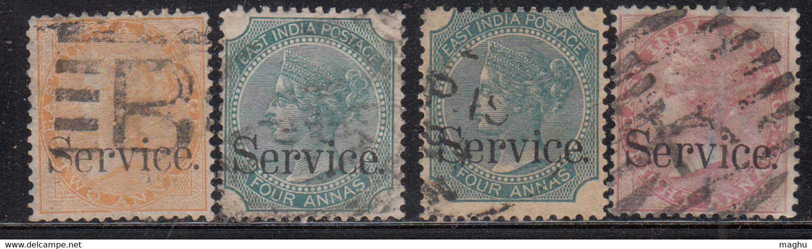 British East India Used 1867, QV SERVICE, 4 Diff., (3 Values + 4as Shades) - 1854 Britische Indien-Kompanie