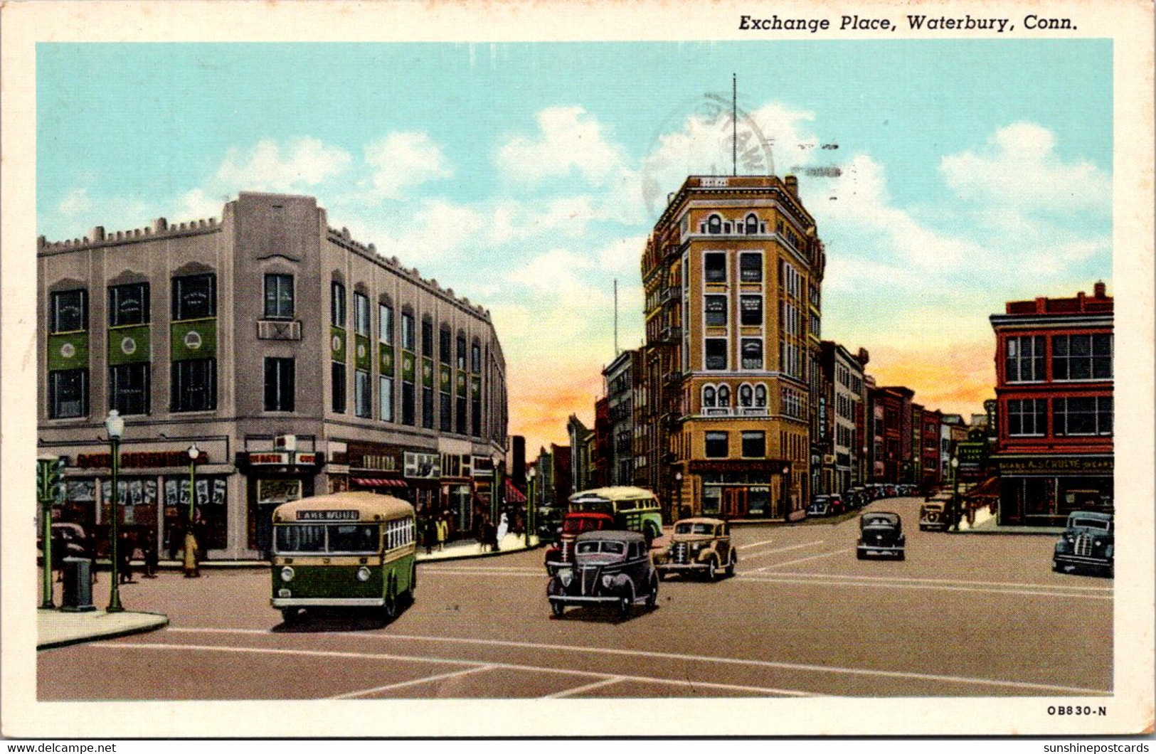 Connecticut Waterbury Exchange Place 1953 Curteich - Waterbury