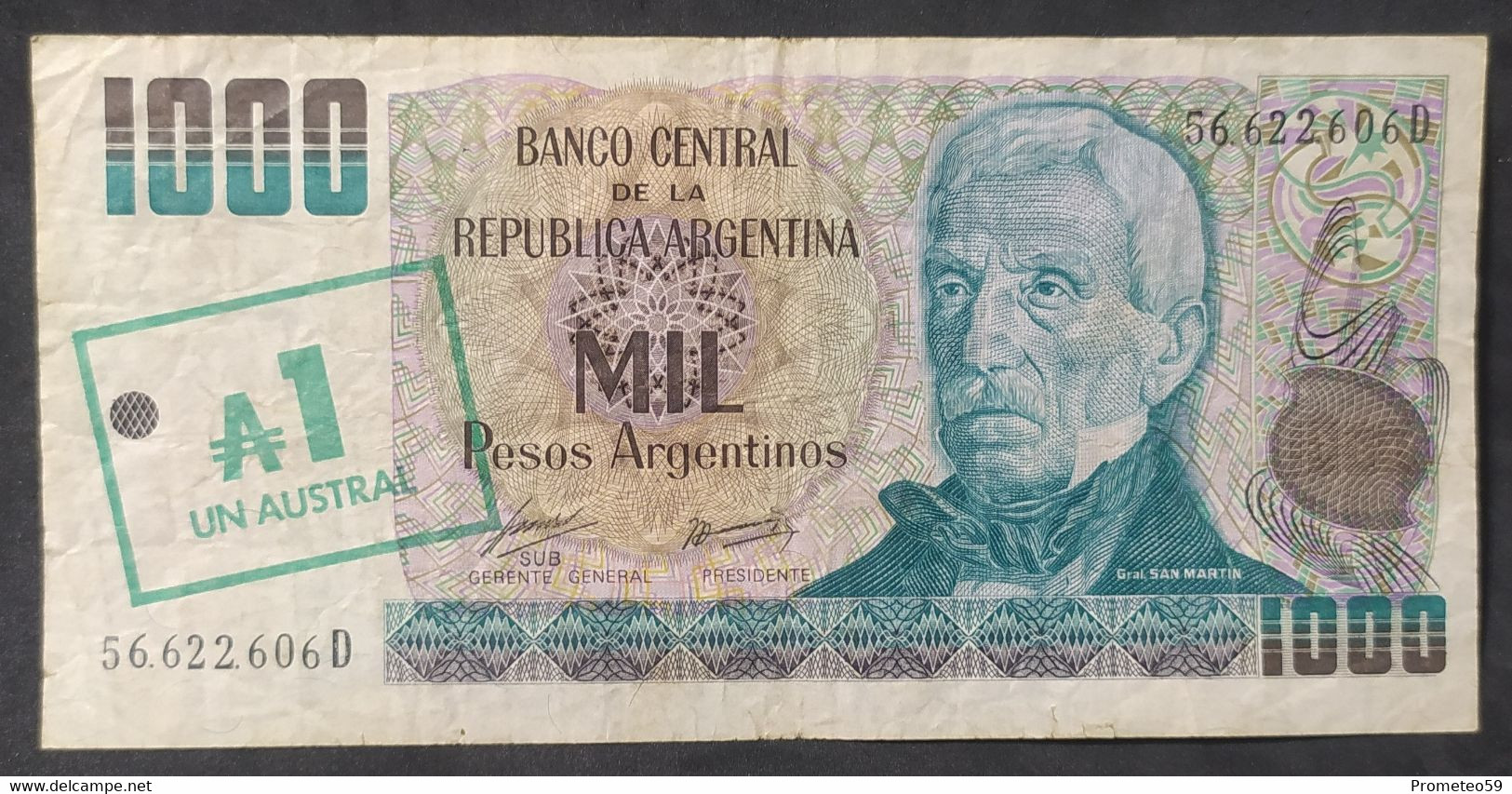 Argentina – Billete Banknote De 1.000 Pesos Argentinos Resellado 1 Austral – Serie D – Año 1985 - Argentine