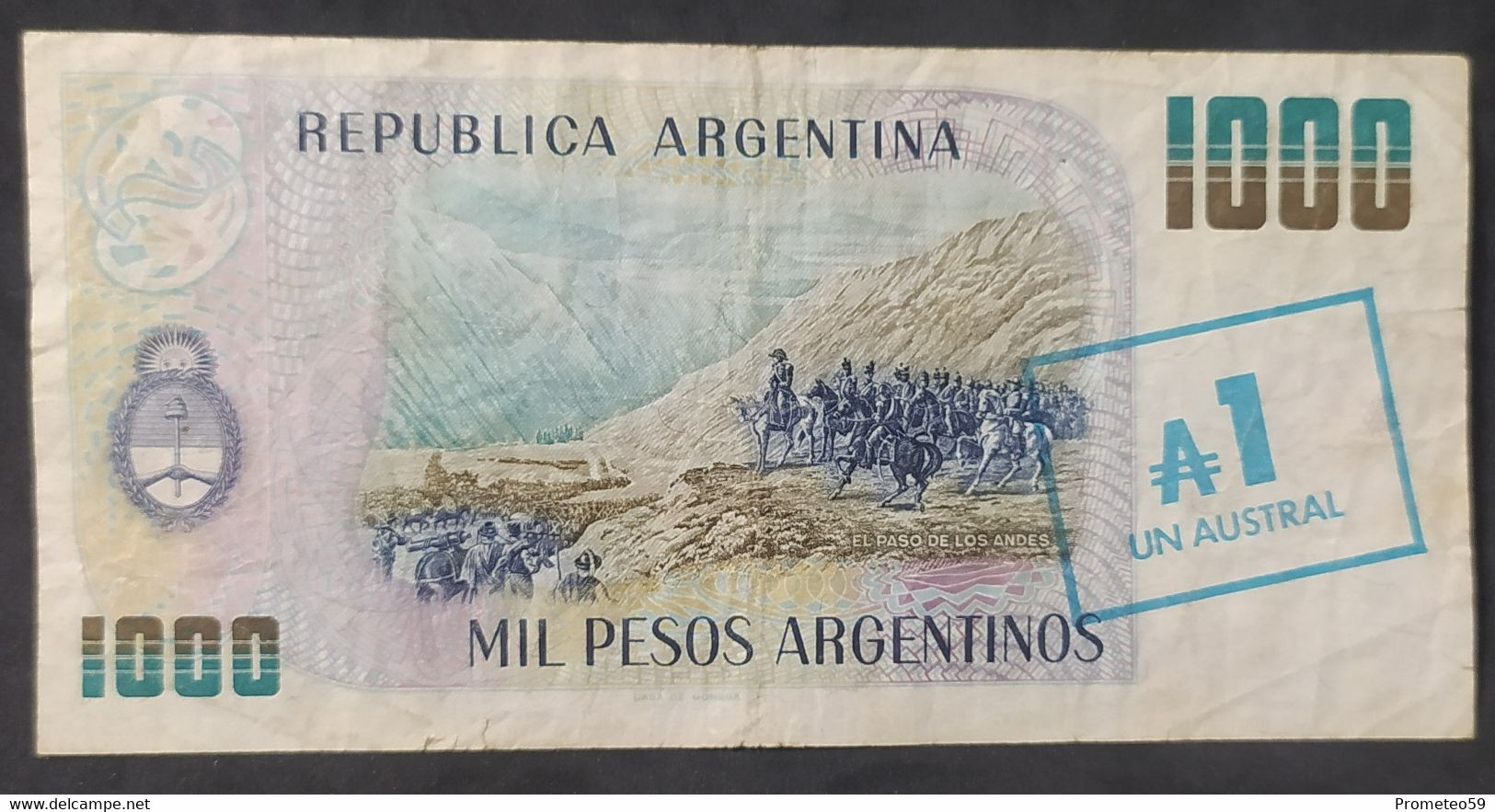 Argentina – Billete Banknote De 1.000 Pesos Argentinos Resellado 1 Austral – Serie D – Año 1985 - Argentine