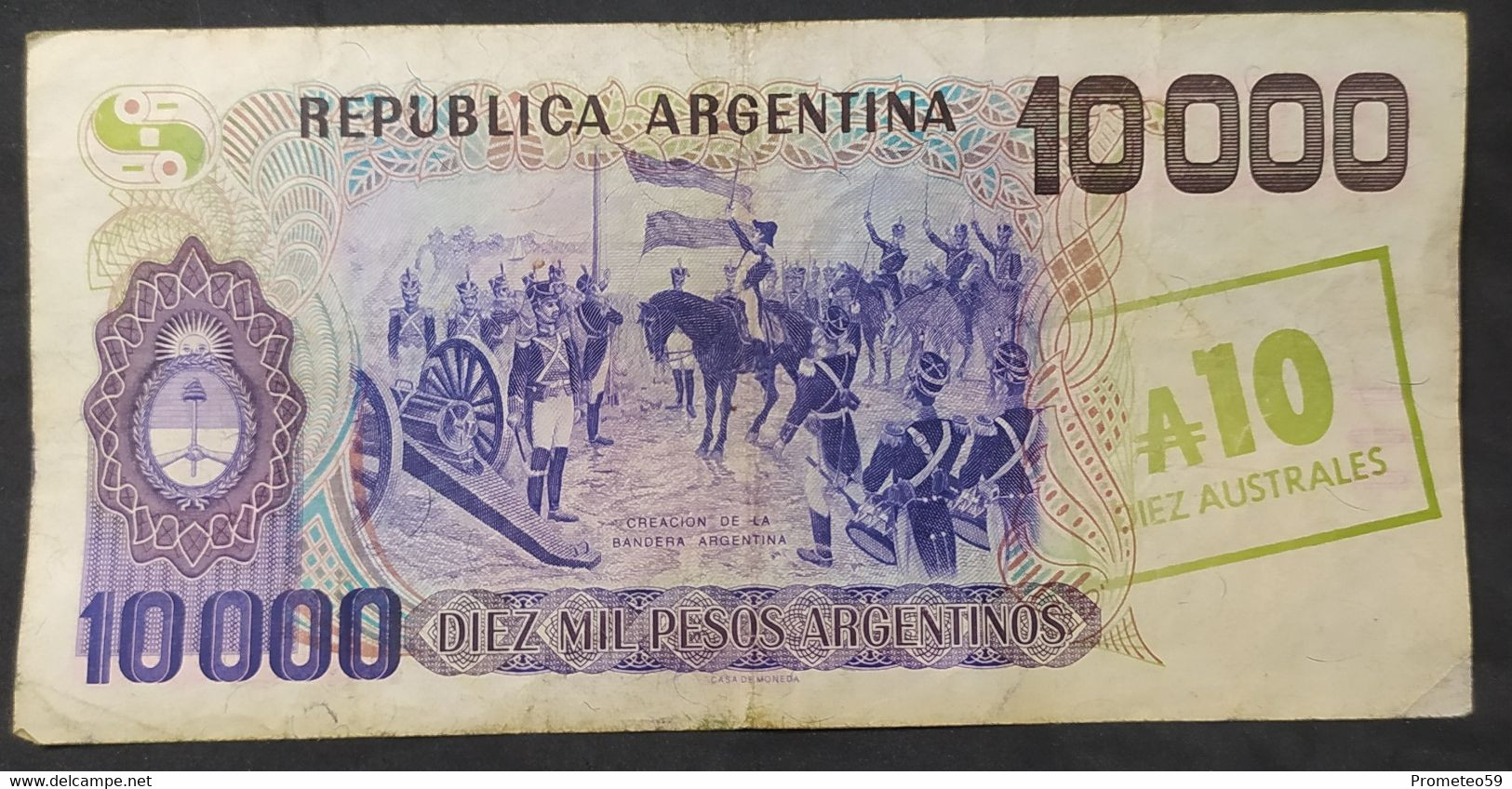 Argentina – Billete Banknote De 10.000 Pesos Argentinos Resellado 10 Australes – Serie B – Año 1985 - Argentine