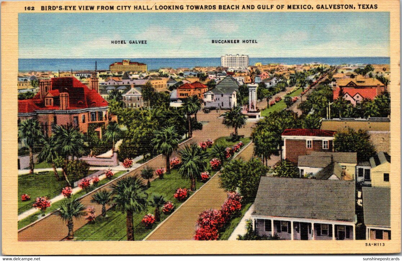 Texas Galveston Birds Eye View From City Hall Looking Towards Beach And Gulf Of Mexico Curteich - Galveston