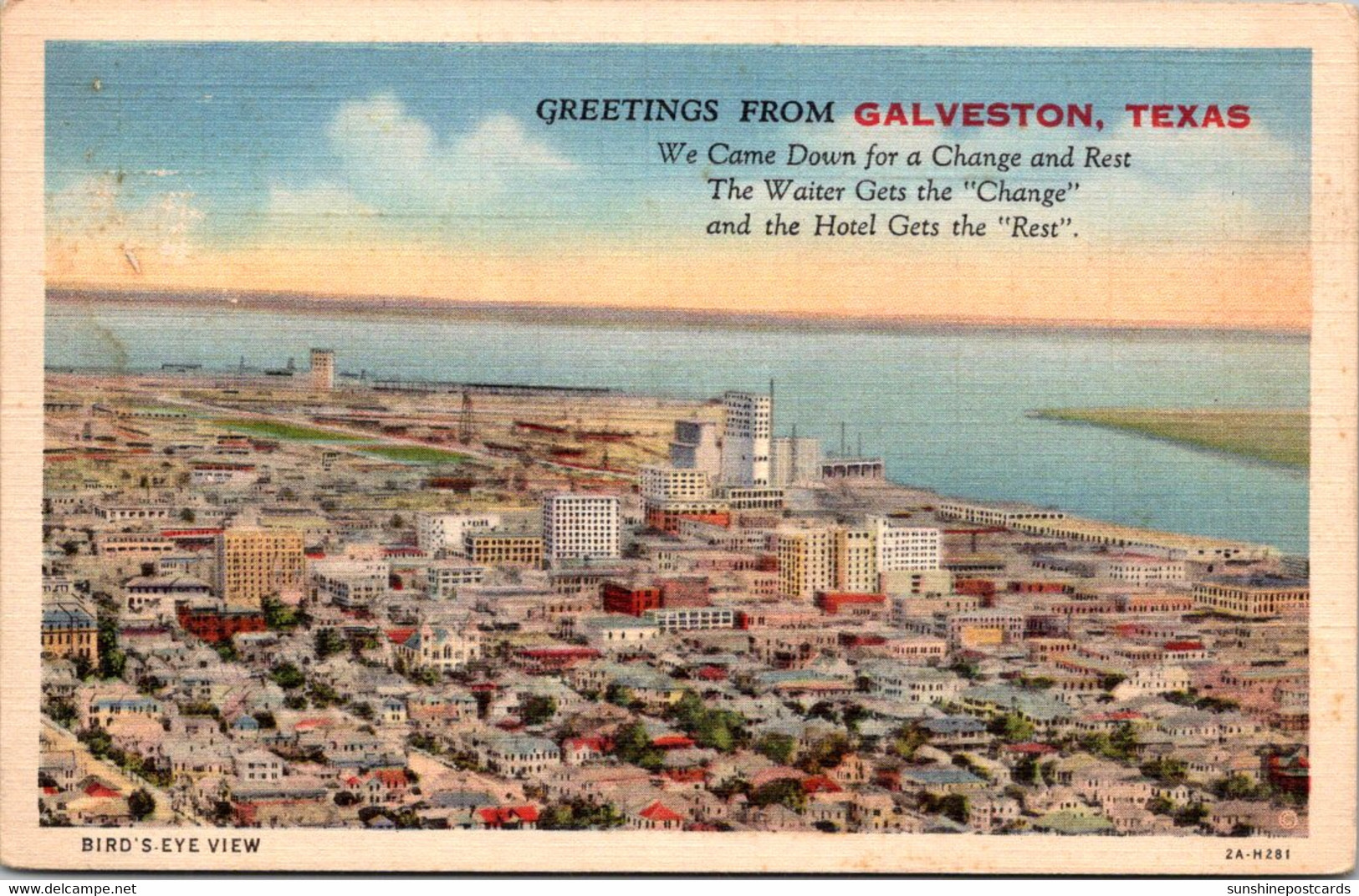 Texas Galveston Greetings With Birds Eye View Curteich - Galveston