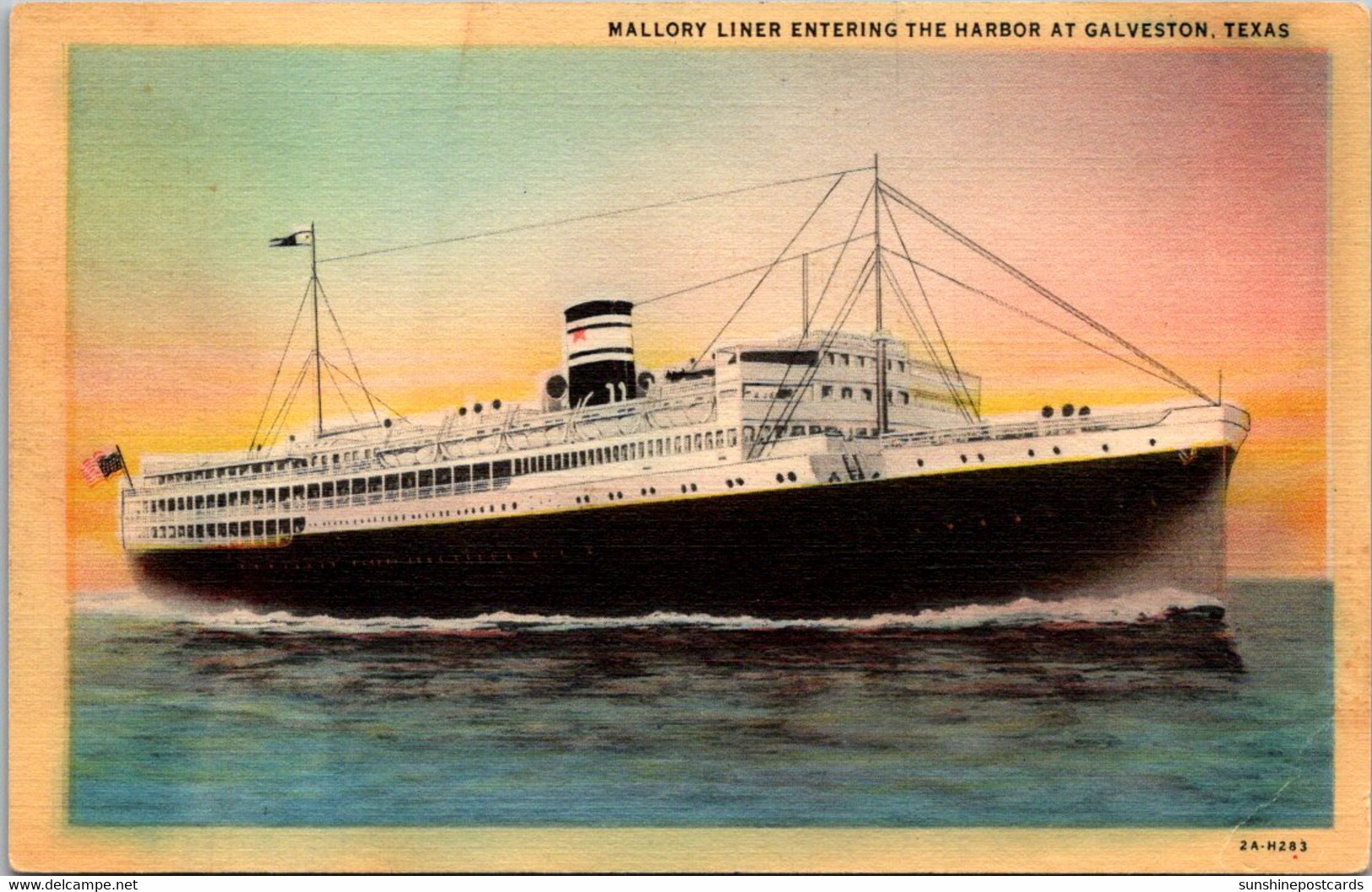 Texas Galveston Palatial Mallory Line Passenger Ship Entering Harbor Curteich - Galveston