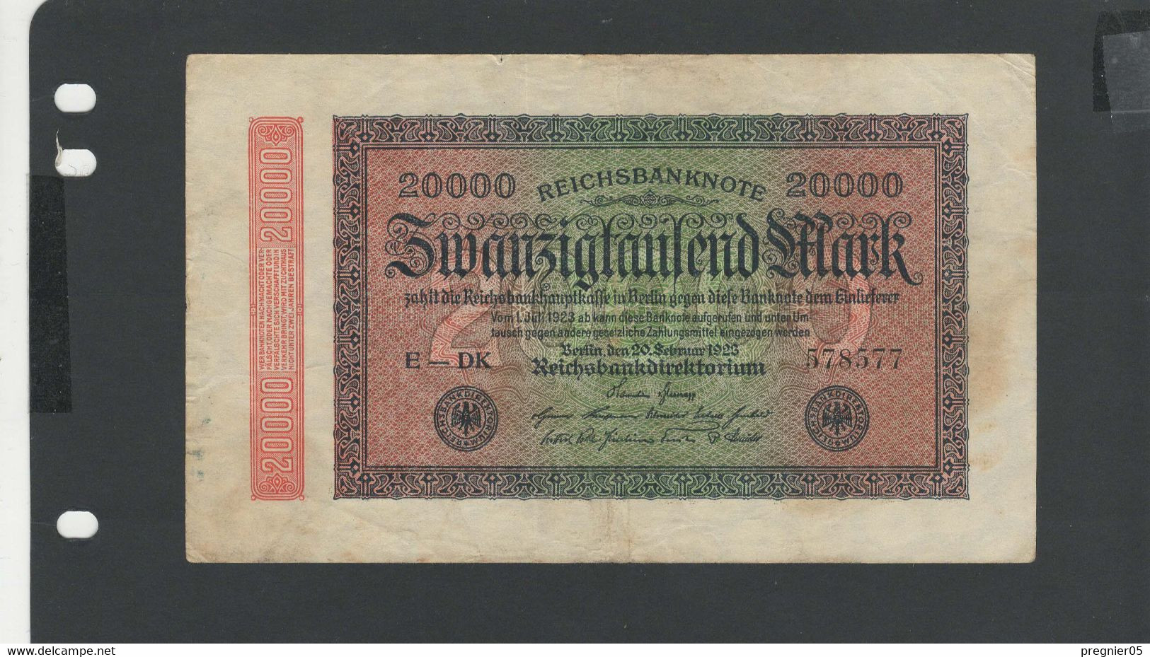 ALLEMAGNE - Billet 20000 Mark 1923 TTB/VF Pick-085 - 20.000 Mark