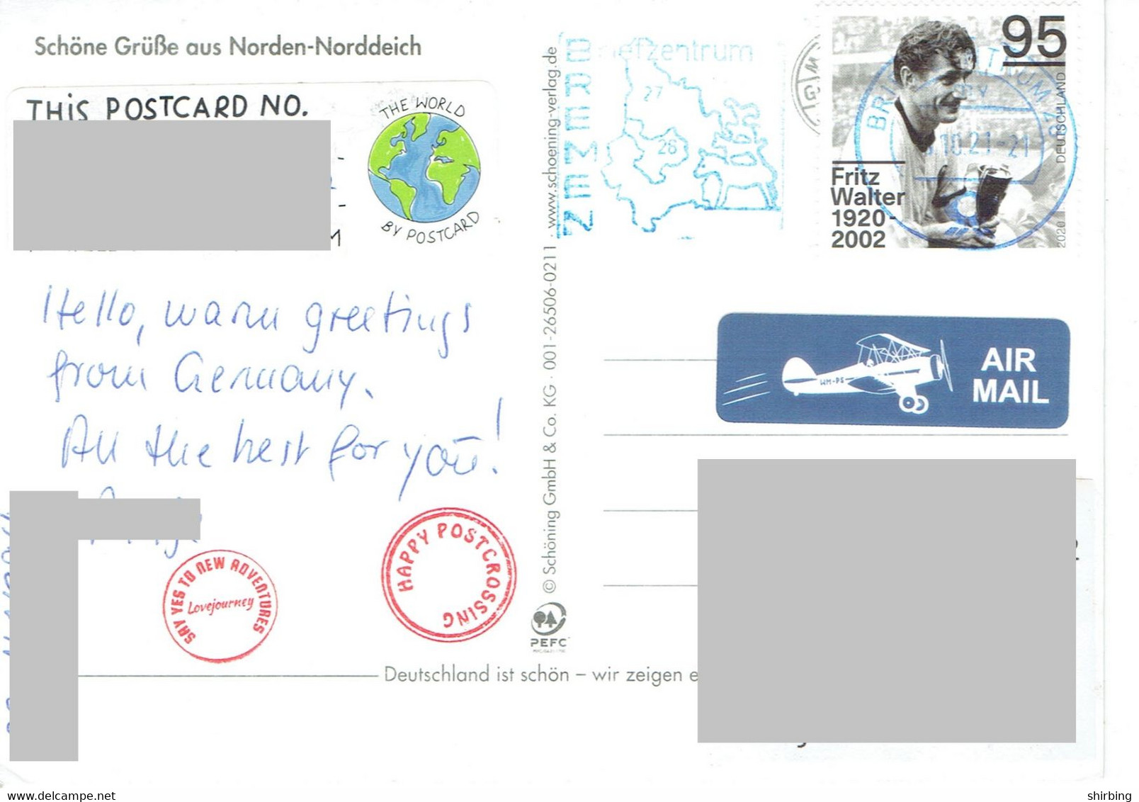 C2 : Germany Fritz Walter, Sports Stamps Used On Postcard - Brieven En Documenten