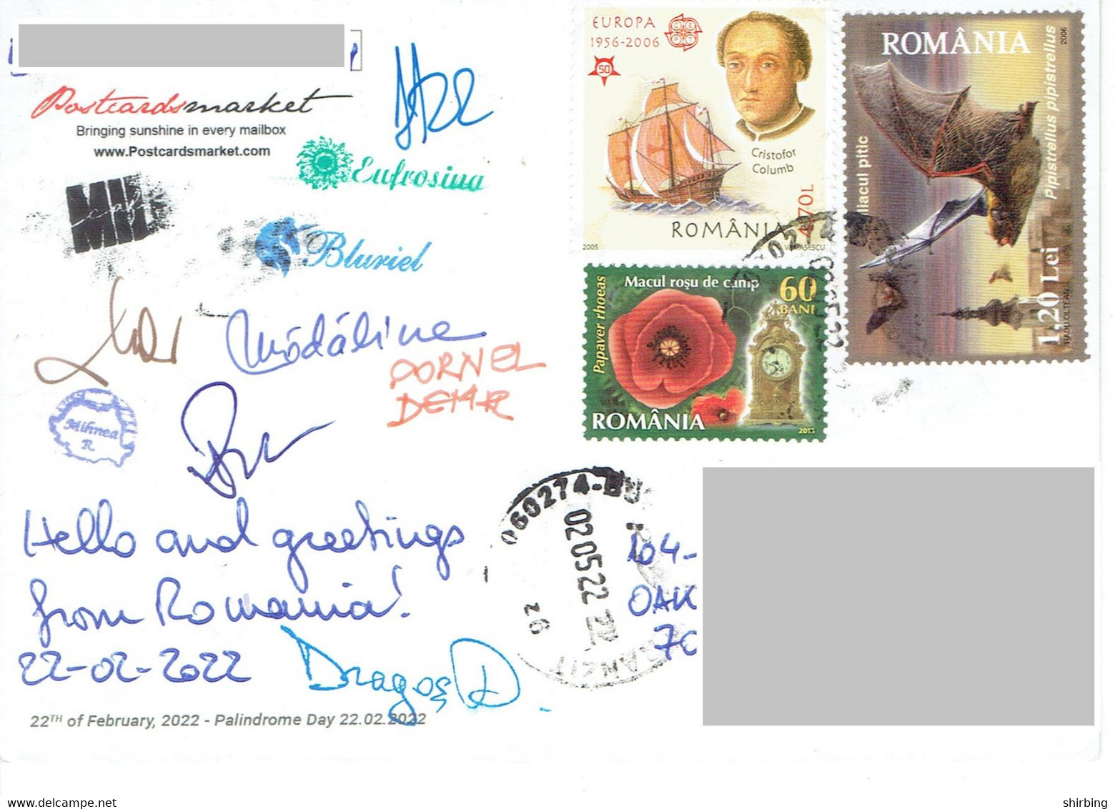 C2 : Romania - Vampire Bats, Castle, Clock, Sailing Ship, Personality Stamps Used On Postcard - Covers & Documents