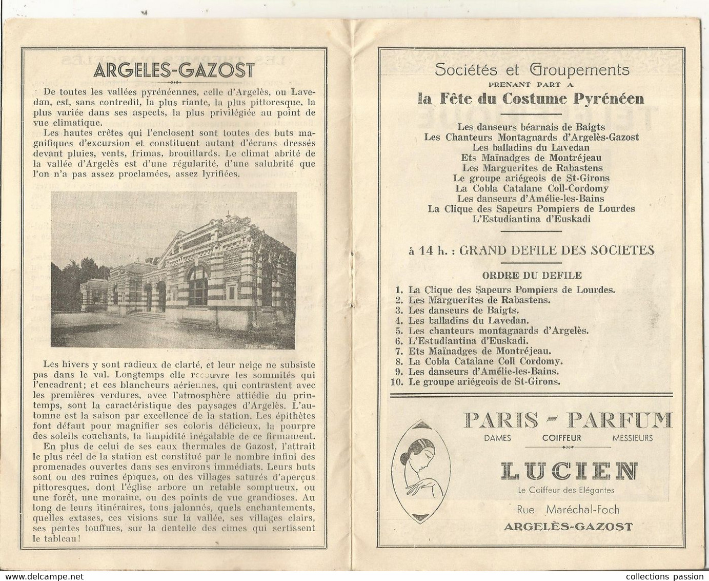 JC,  Programme , Grande Fête Du COSTUME PYRENEEN, Argeles Gazost , Casino Du Parc, 1937, 14 Pages ,frais Fr 3.35 E - Programs