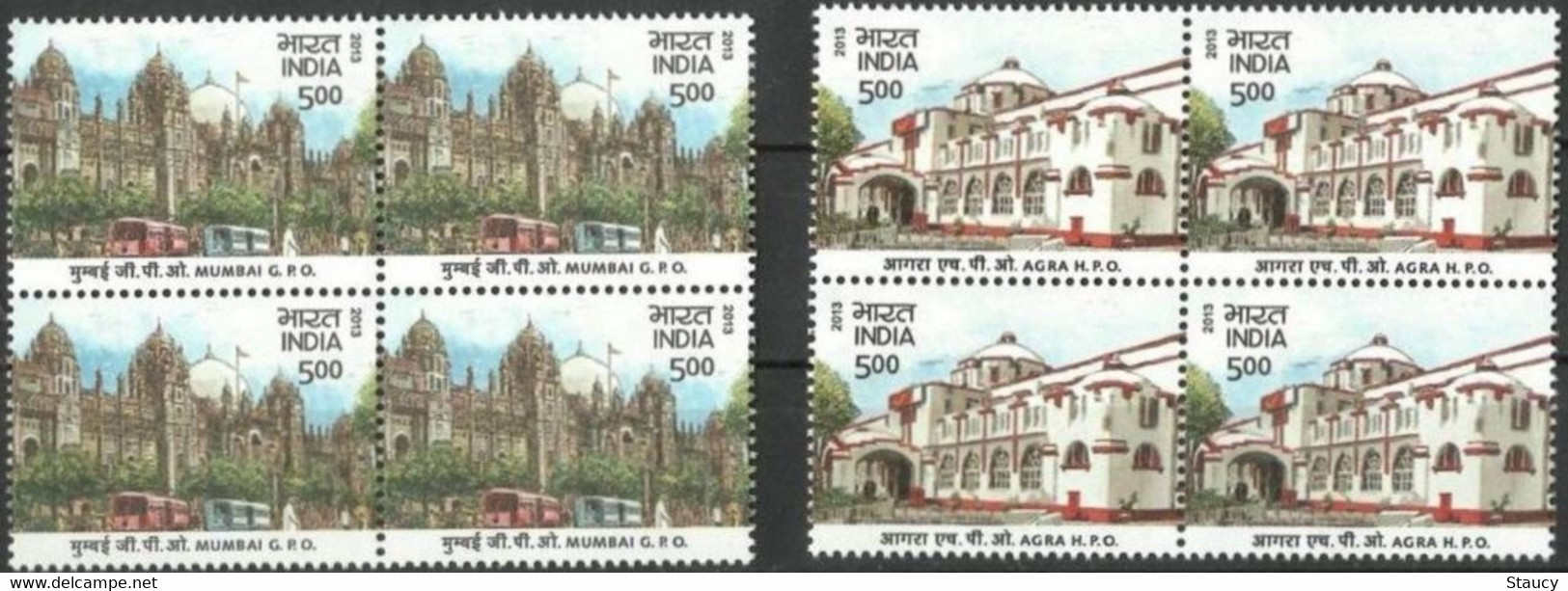 India 2013 Heritage Buildings Mumbai GPO Agra HPO Architecture 2v Set In Block Of 4's MNH - Sonstige & Ohne Zuordnung