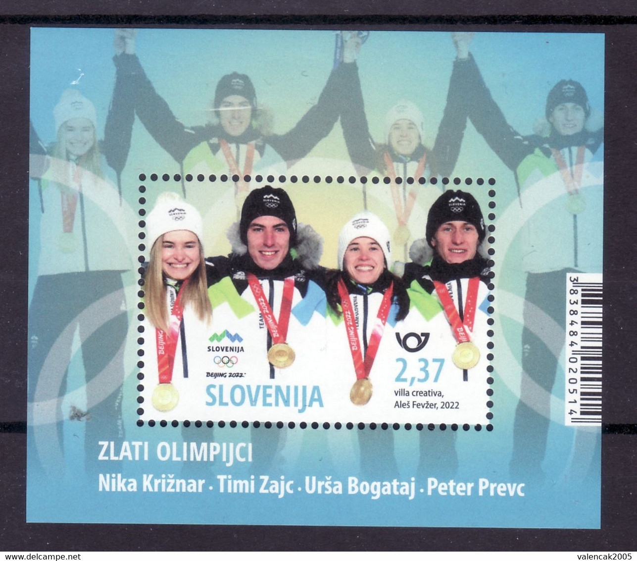 2184 Slowenien Slovenia 2022 Mi.No. 1526 ** MNH Block Olympic Gold Medal Winter Games China Beijing Ski Jumping - Winter 2022: Peking