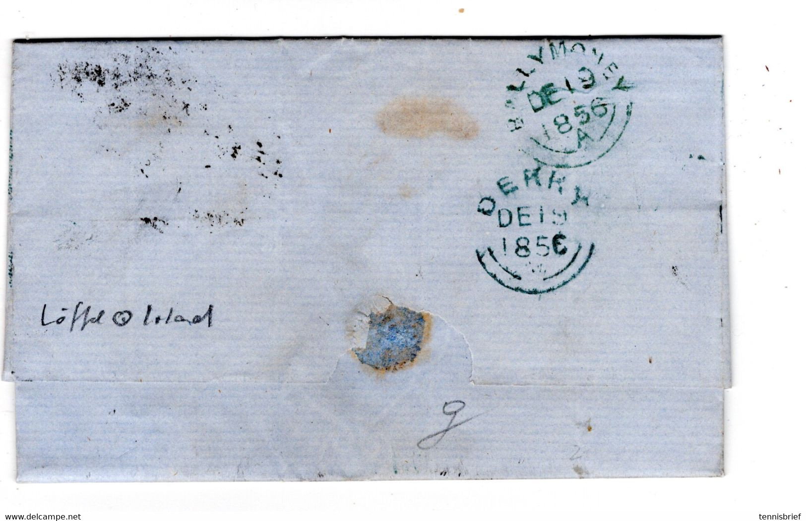 1856 , 1 P. , Clear Irish Spoon Canc. " DERRY   72  " Complete Banking Cover Only ,very Good Condition - Lettres & Documents