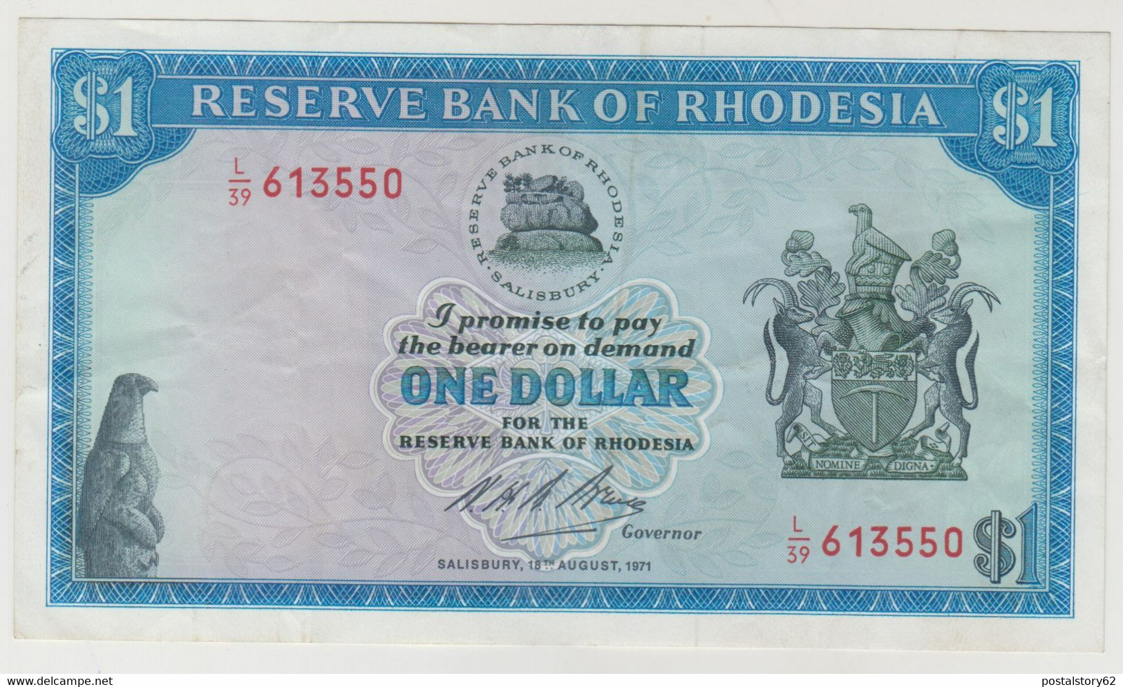 Reserve Bank Of Rhodesia  - One Dollar  - 18/08/1971 Pick 30a Firma Nhb Bruce - Rhodesia