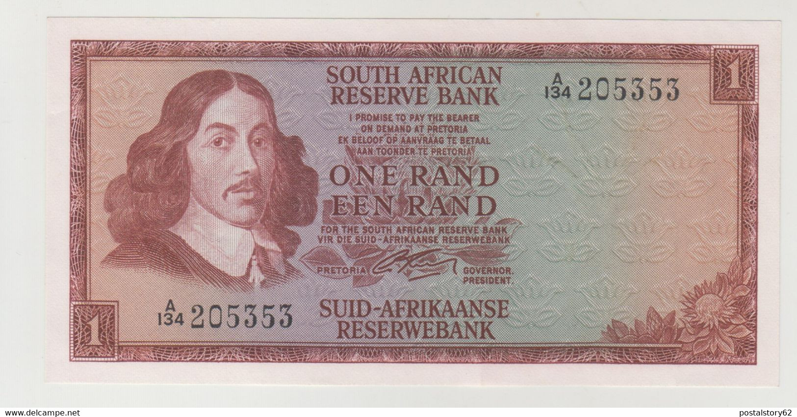 South African Reserve Bank, Banconota Sudafrica 1 Rand  " Jan Van Riebeeck  " P 109a 1966  Piega Al Centro Ma Perfetta - Afrique Du Sud