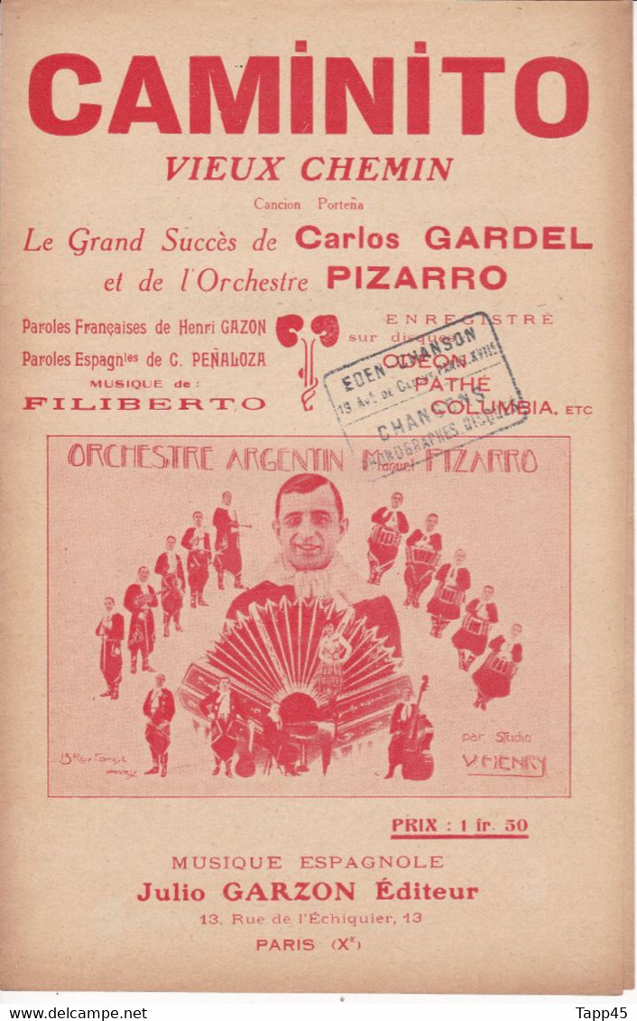 Caminito	Chanteur	Carlos Gardel Partition Musicale Ancienne > 	26/01/2023 - Vocals