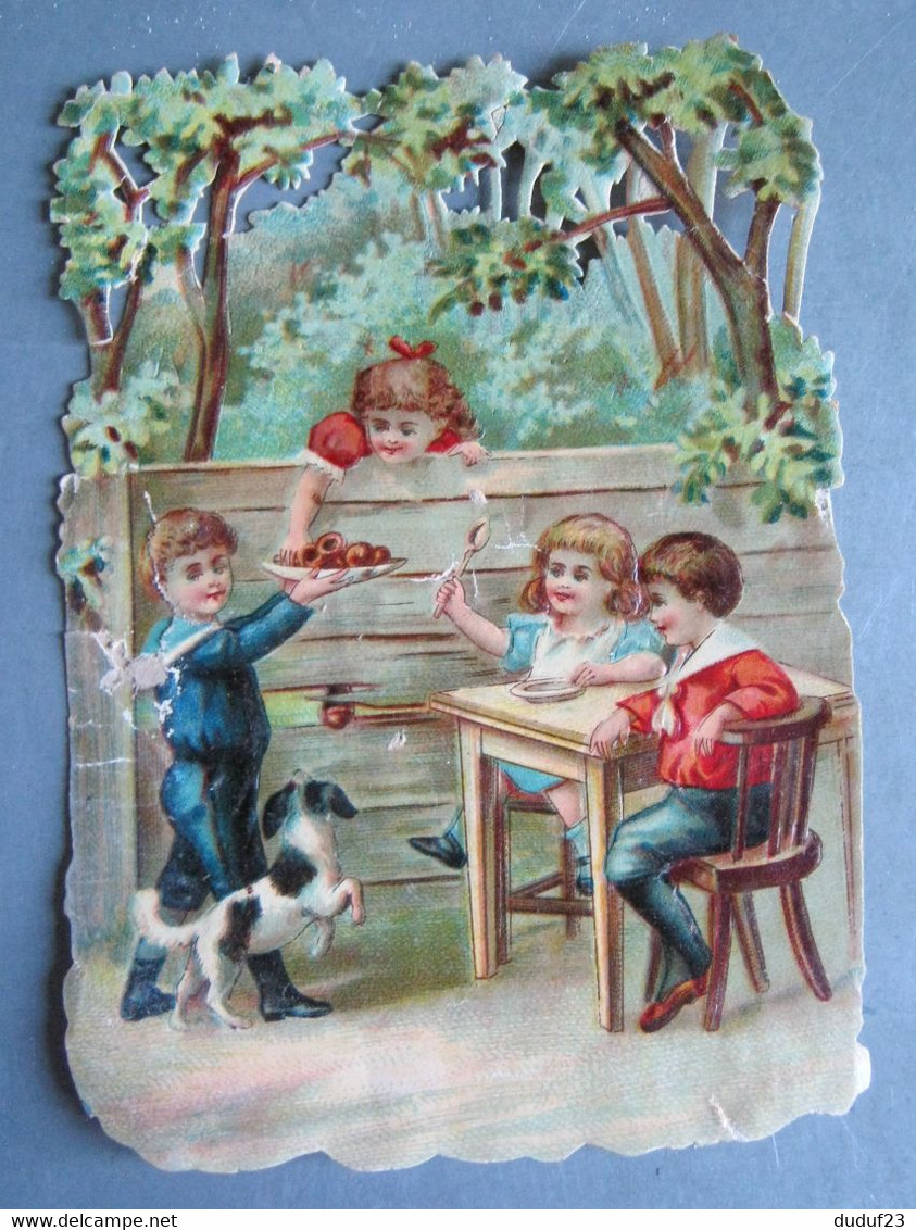 CHROMO DÉCOUPI  ENFANTS GOUTER POMMES TABLE CHIEN - Enfants