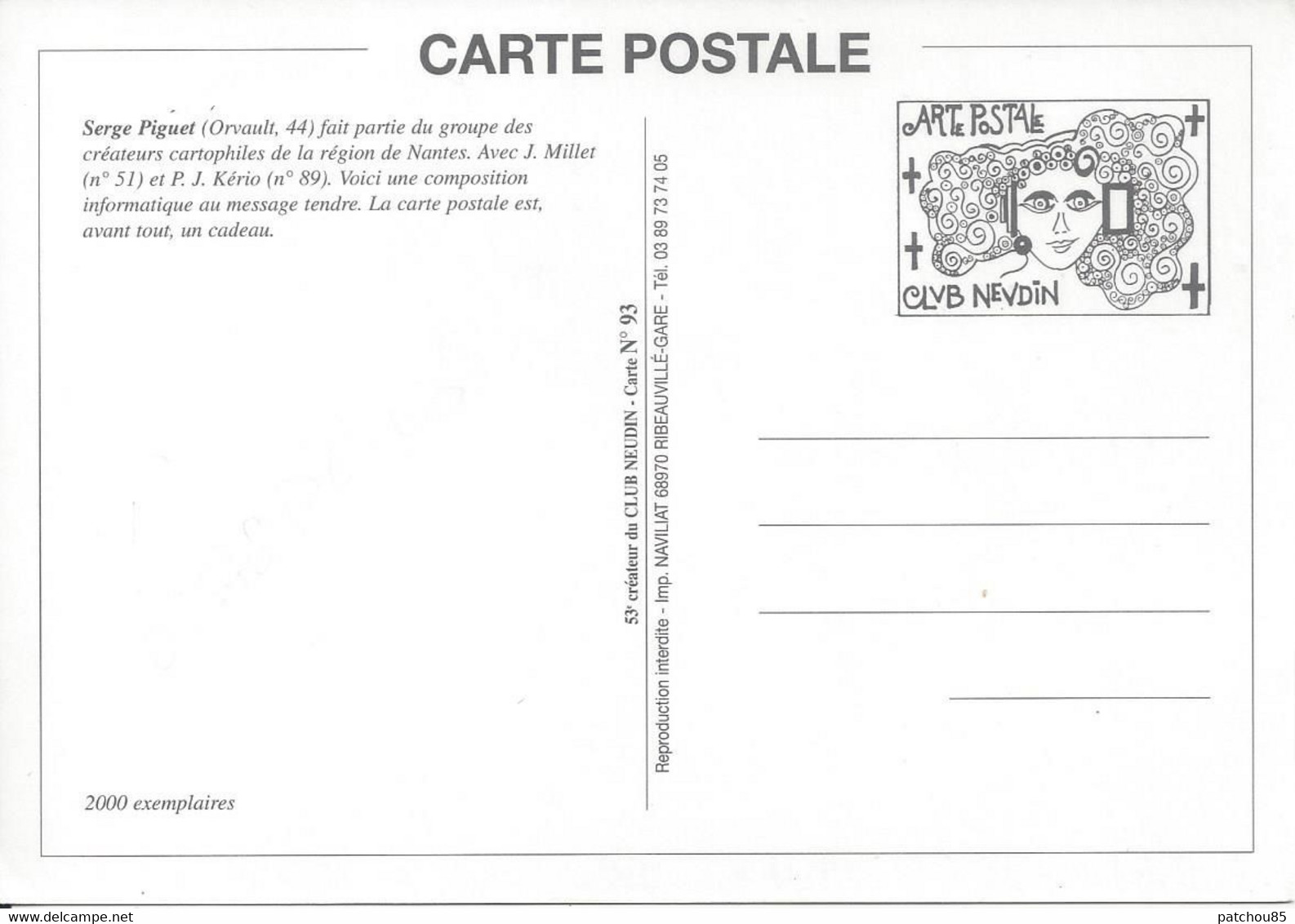 CPM  Club Neudin Serge Piguet Composition Informatique Au Message Tendre - Bourses & Salons De Collections