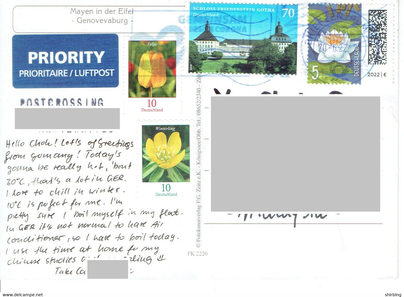 C2 : Germany Architecture Building, Lotus Flower Stamps Used On Postcard - Briefe U. Dokumente