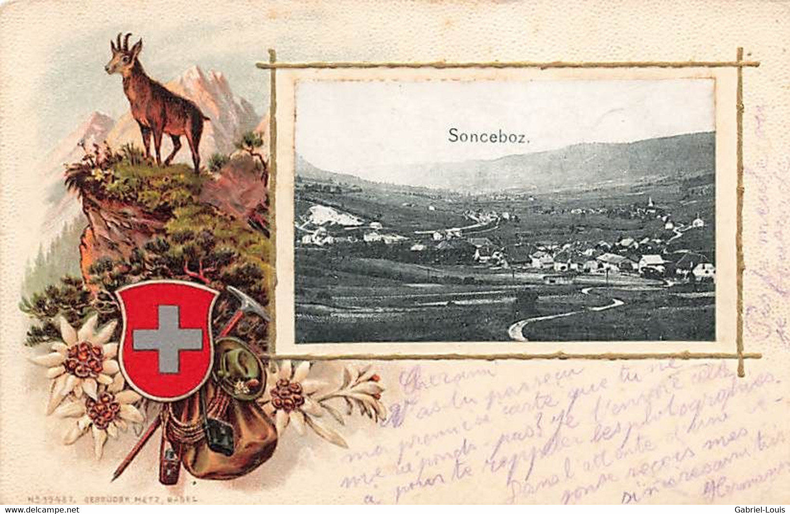 Sonceboz Gaufrée Chamois Sac De Montagne Edelweiss Piolet Corde 1905 - Sonceboz-Sombeval