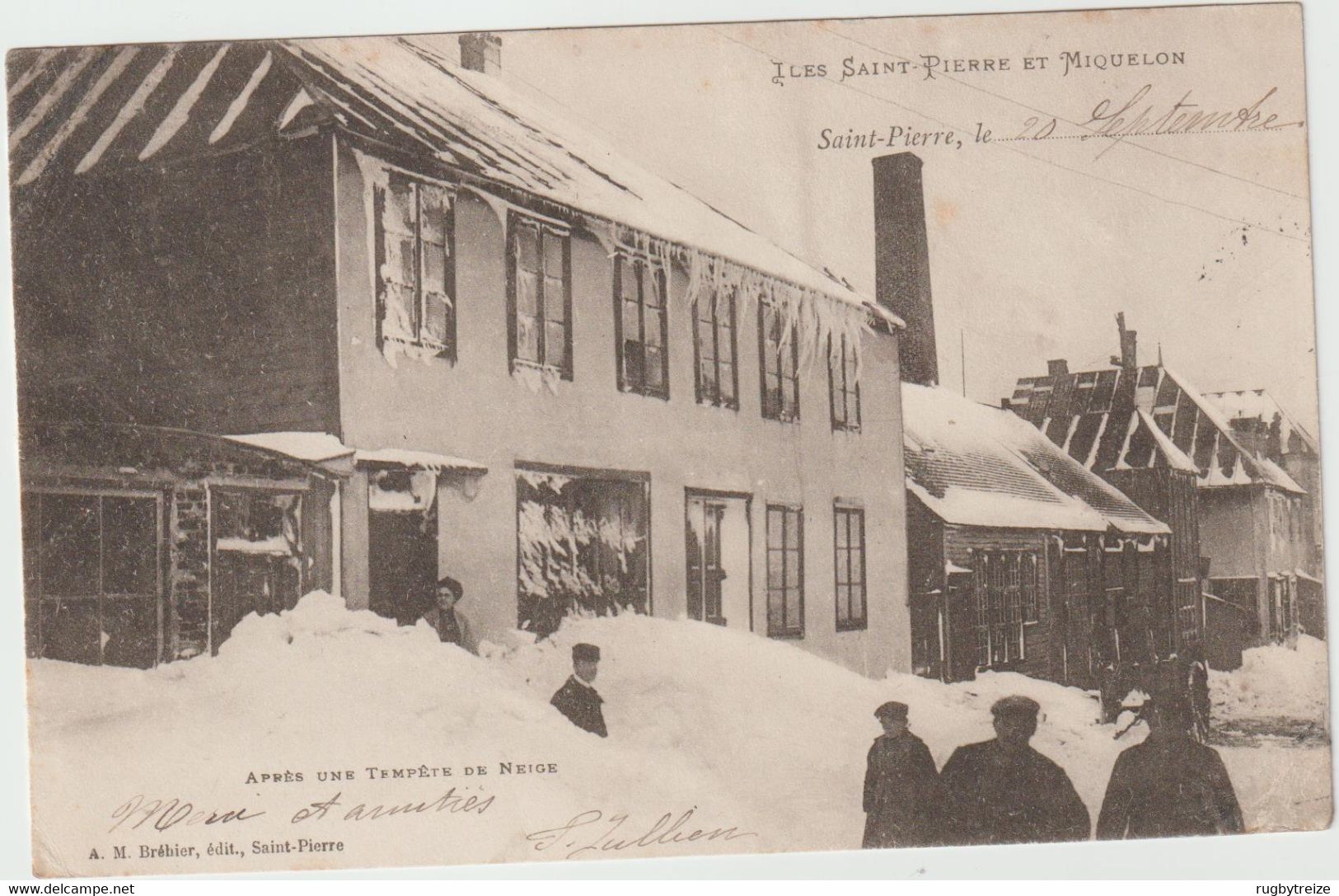 6056 SAINT PIERRE ET MIQUELON APRES UNE TEMPETE DE NEIGE Timbre 73 1903 CINDERELLA Vignette D'un Navire Au Verso BEDEAU - Saint-Pierre-et-Miquelon