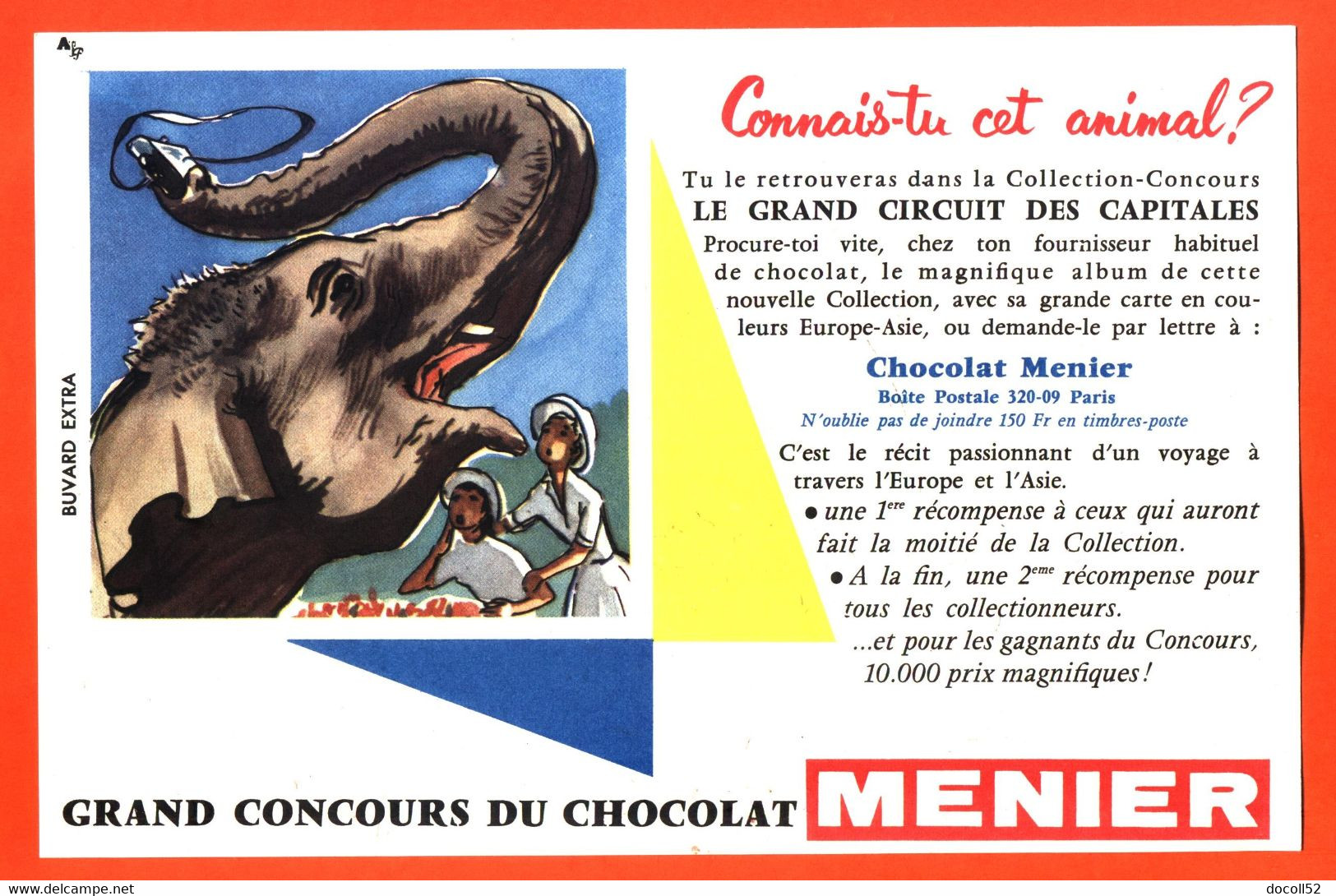 BUVARD CHOCOLAT MENIER GRAND CONCOURS CONNAIS TU CET ANIMAL ? - ELEPHANT - Cacao