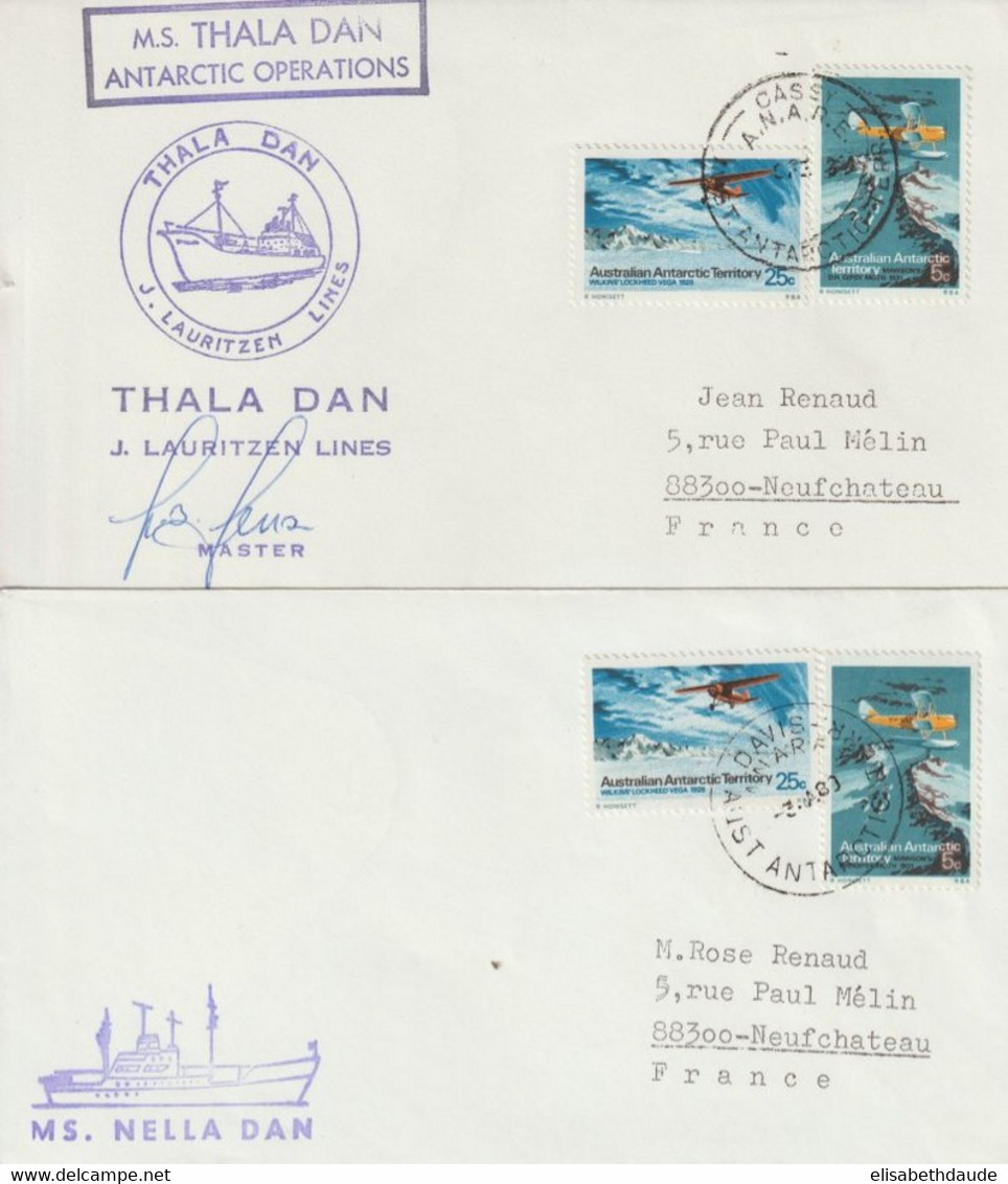 AUSTRALIAN ANTARCTIC - 1983 - EXPEDITION POLAIRE - 2 ENV. Des MS THALA DAN (SIGNATURE Du CHEF D'EXPEDITION) + NELLA DAN - Lettres & Documents