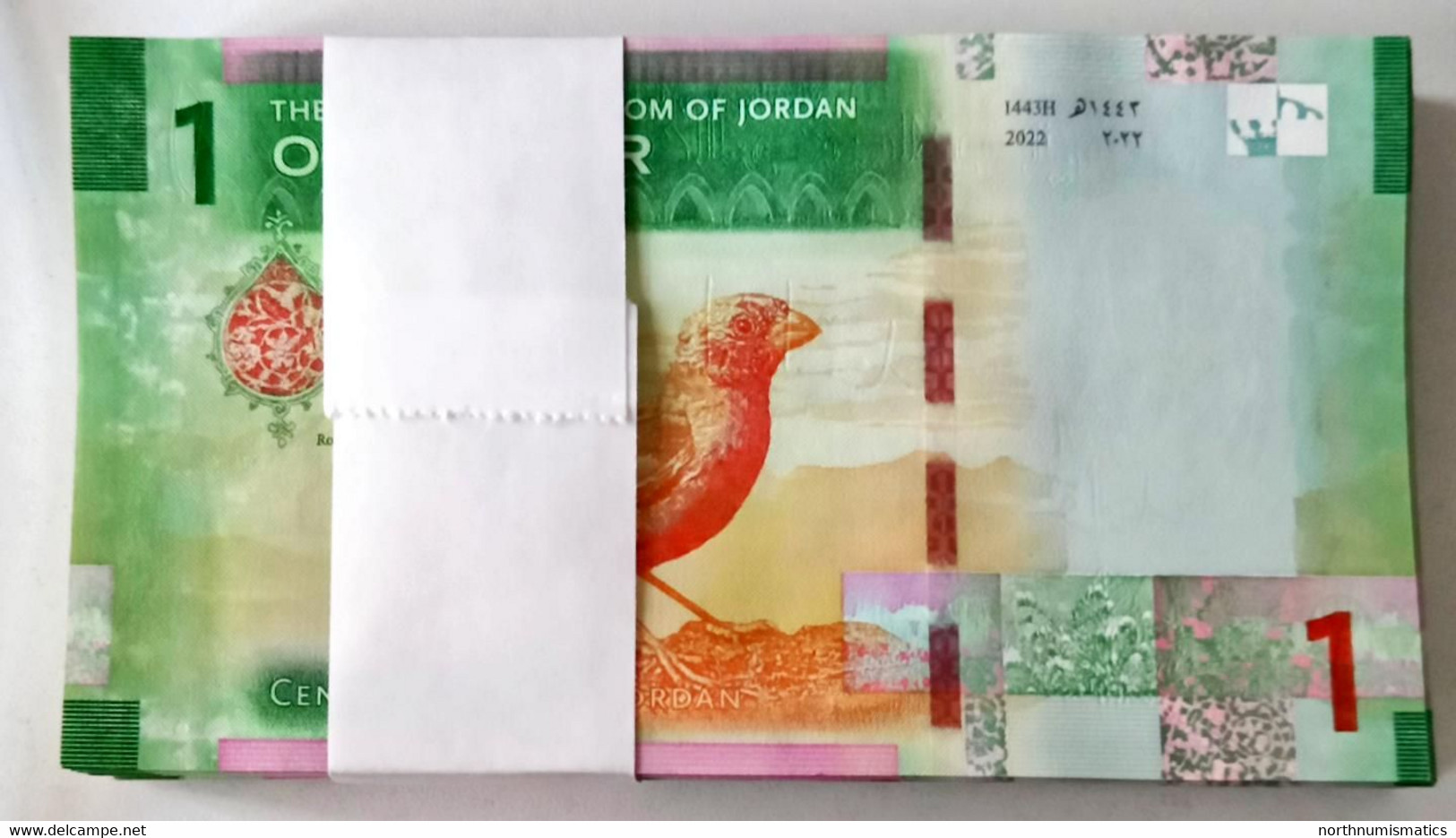 Jordan 1 Dinar 2022 P-New 100 Pcs Bundle Unc - Jordan