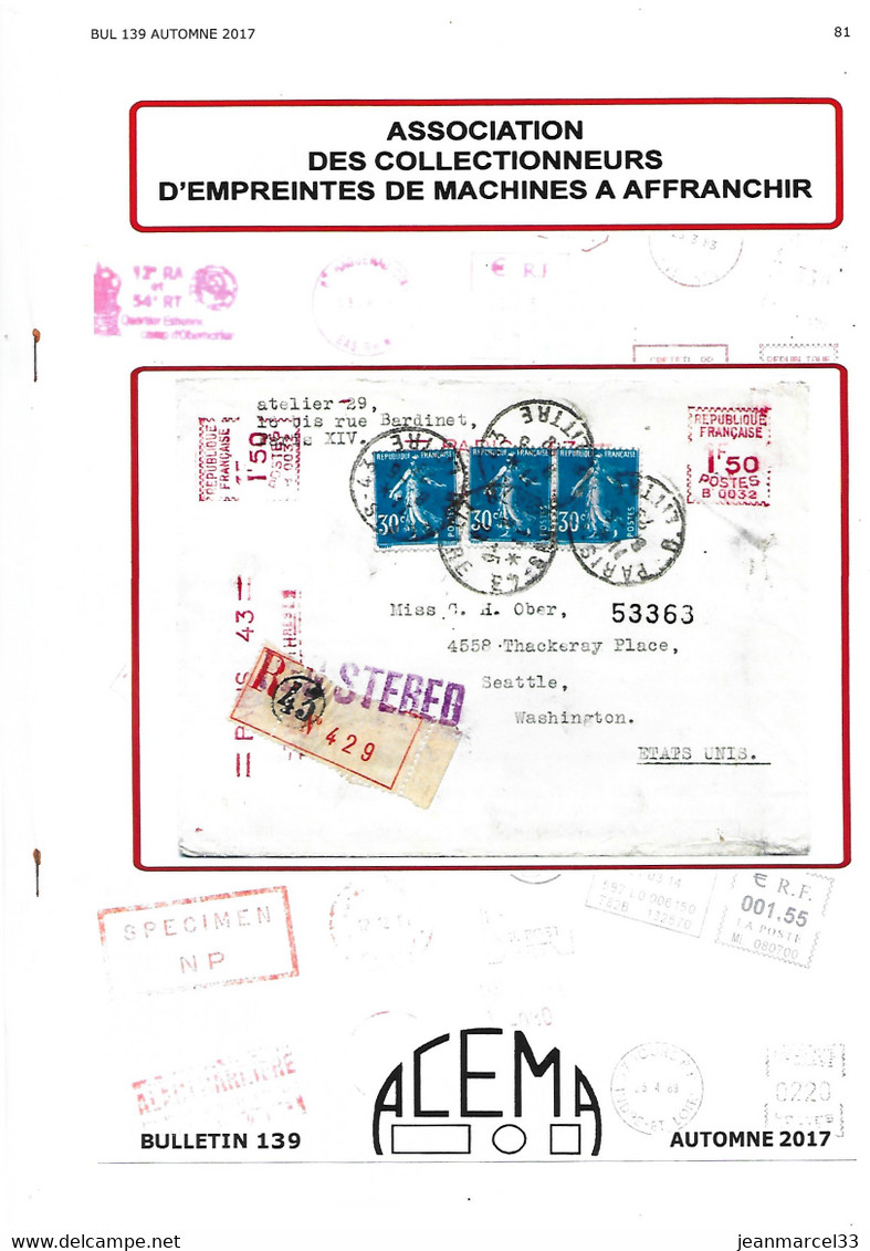 ACEMA Bulletin N° 139 Automne 2017 étude Sur Les Empreintes Des Machines à Affranchir - Francesi (dal 1941))