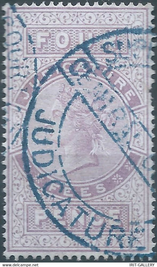 Great Britain-ENGLAND,Queen Victoria,1880-1900 Revenue Stamp Tax Fiscal,JUDICATURE FEES,4 Pence,Used - Revenue Stamps